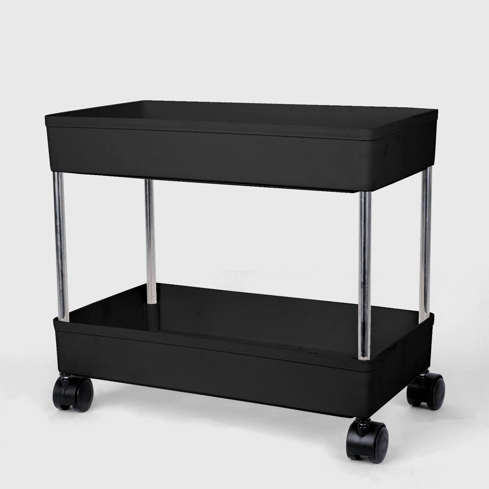 2-Tier Rolling Kitchen Cart with Wheels - Space Saving Storage Organizer for Vegetables, Fruits, Pantry Items - Perfect for Kitchen, Living Room, Bedroom & Office (Black) | Compact Mobile Shelf for Small Spaces & Home Organization