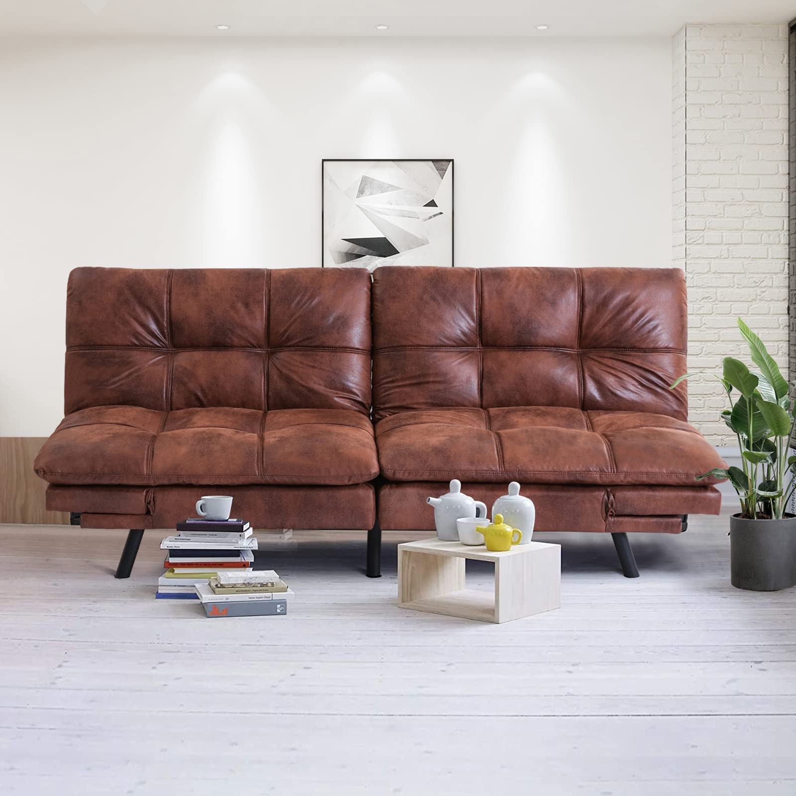 Modern Convertible Futon Sofa Bed with Memory Foam - Adjustable Armrests Loveseat Sleeper Daybed for Living Room, Office, Apartment, Dorm - Perfect for Small Spaces & Guest Sleeping