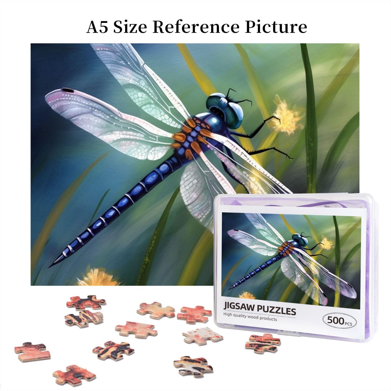 500-Piece Dragonfly Painting Jigsaw Puzzle - Wooden Photo Puzzle for Adults, Personalized Picture Puzzle - Classic Family Board Game for Wedding, Birthday & Valentine's Day Gifts (20.4