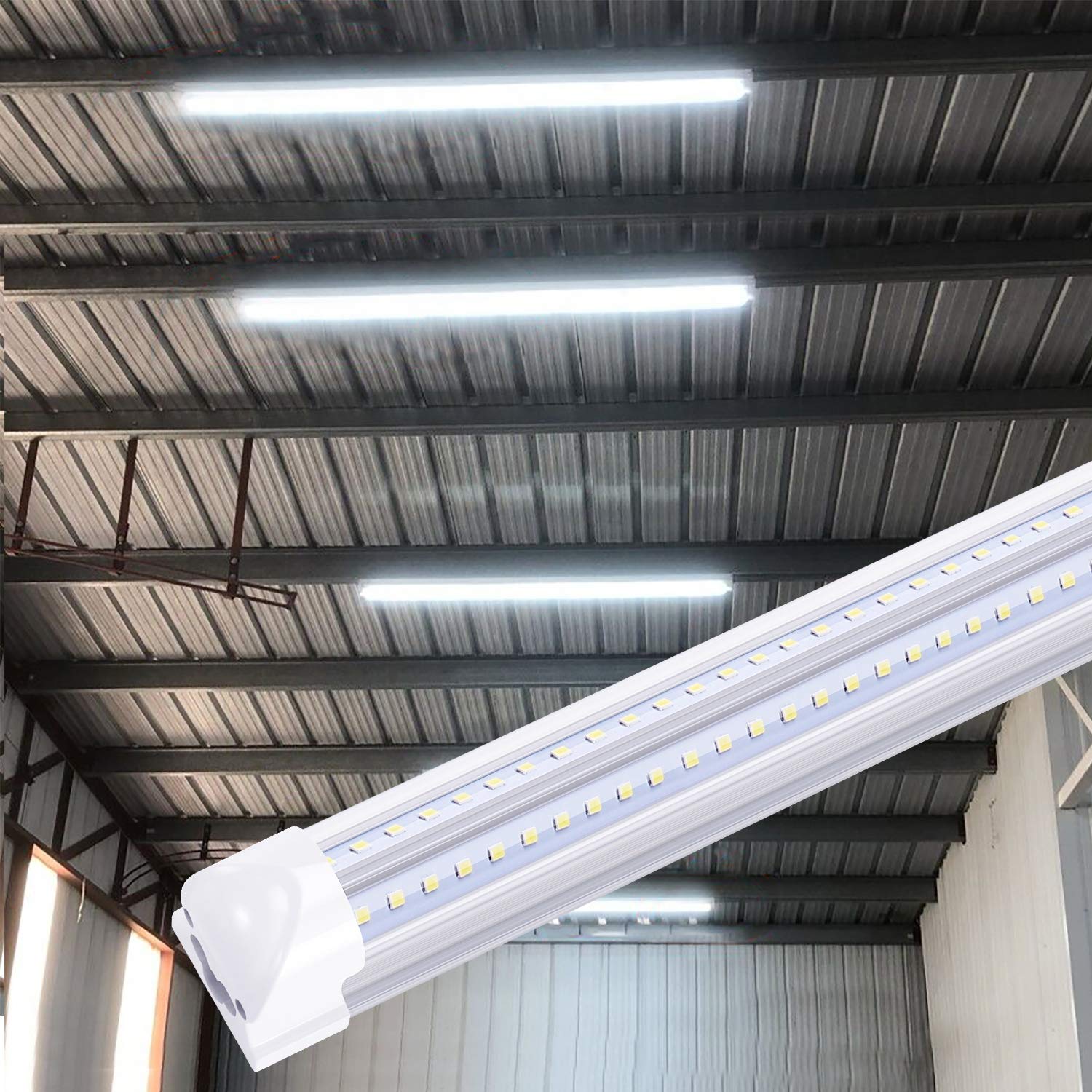 8ft V Shape LED Tube Light - 72W 7200LM Linkable Shop Light with SMD2835 Chips, 6000K Cool White, AC85-277V (25 Pack) - Perfect for Warehouses, Garages, and Commercial Refrigerator Lighting