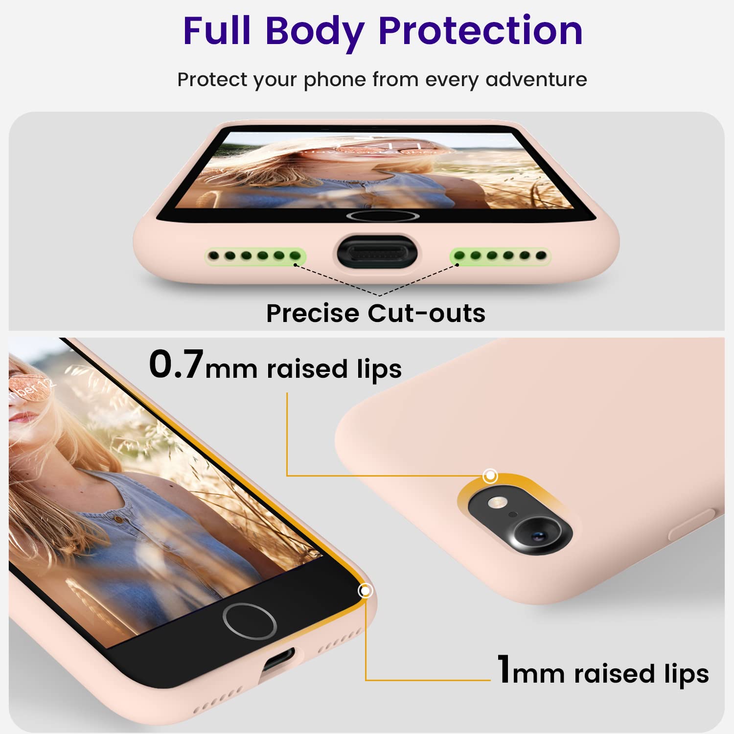 OTOFLY Ultra Slim Liquid Silicone Case for iPhone SE/iPhone 8 (4.7 Inch) - Soft Bumper Protection, Anti-Scratch & Shockproof Phone Cover - Perfect for Daily Use, Travel & Outdoor Activities (Pink)