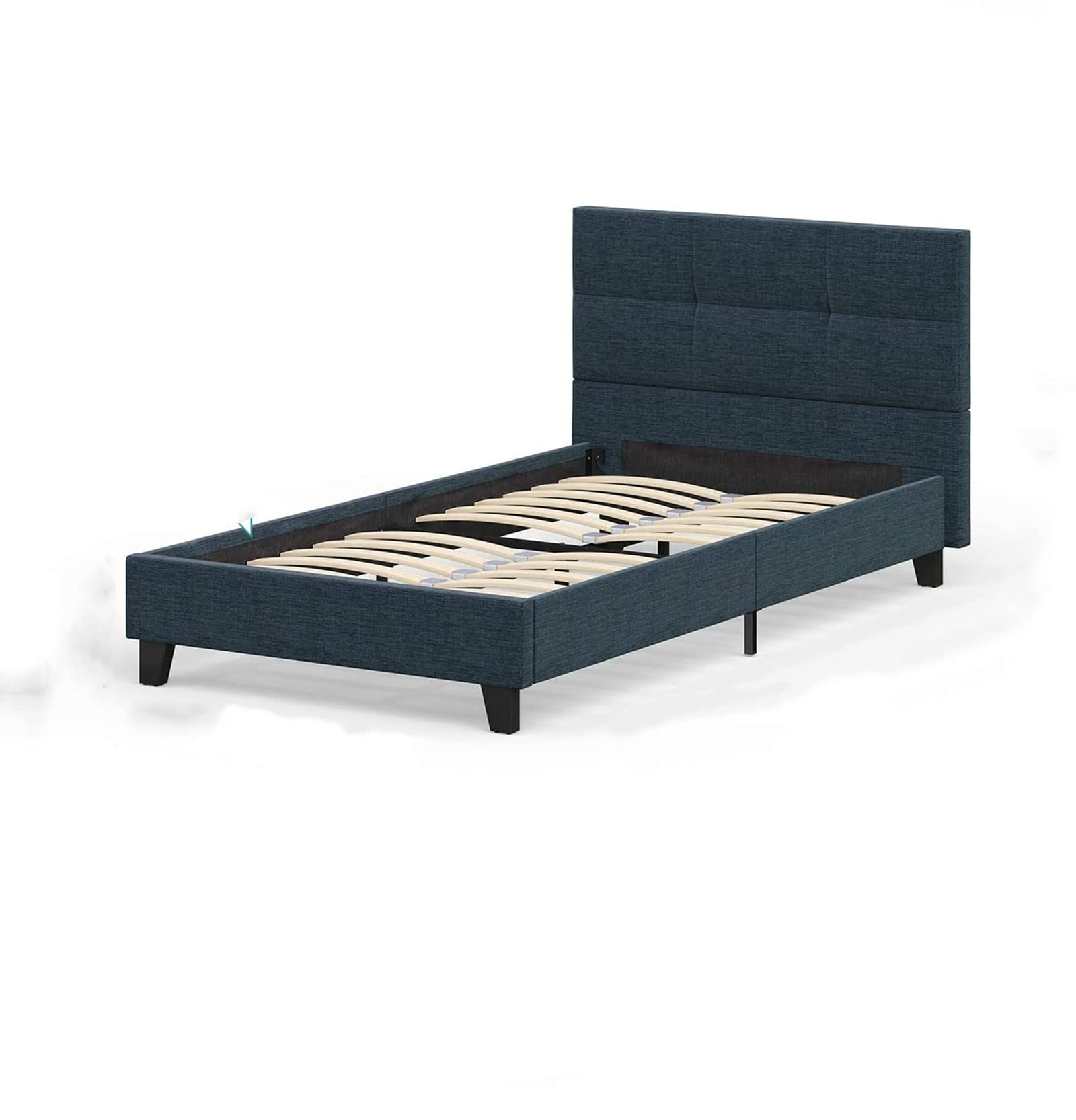 GBNIJ Full Size Upholstered Platform Bed Frame with Wood Slats & Tufted Headboard - Blue Linen Fabric, Easy Assembly for Boys, Girls, Kids Bedroom | Modern Bed Foundation for Teens, Guest Room & Dorm