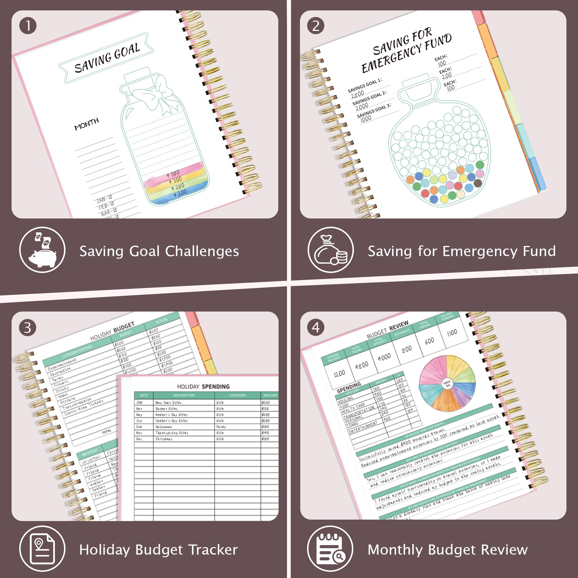 Ospelelf 2025 Budget Planner - Spiral Monthly Bill Organizer with Stickers, 8.5 x 11 Financial Planner & Expense Tracker, Undated Budget Book with 12 Pockets & Zipper Pouch (Pink) - Perfect for Personal Finance Management, Bill Tracking, and Money Saving Goals