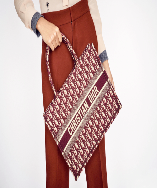 Dior Book Tote Bag - Embroidered Canvas Burgundy Dior Oblique Handbag - Luxury Designer Tote for Women, Perfect for Travel, Work & Everyday Use