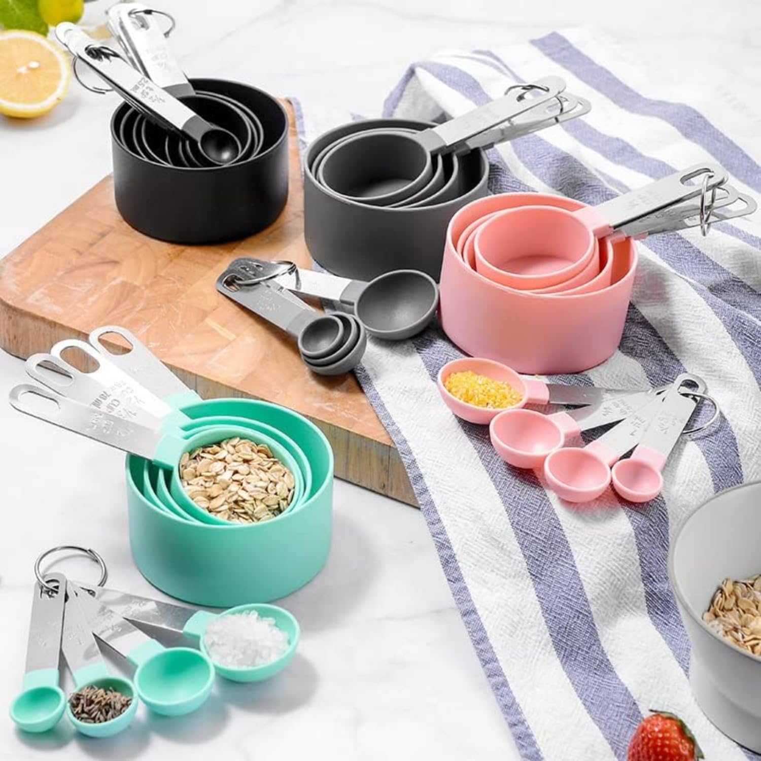 MobFest® 8-Piece Stainless Steel Measuring Cups and Spoons Set - Food Grade, BPA Free, Engraved Measurements, Dishwasher Safe, Rustproof & Odorless - Perfect for Baking, Cooking & Meal Prep (Black)