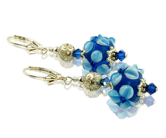 Handmade Cobalt Blue Lampwork Glass Beaded Earrings – Elegant Bohemian Dangle Earrings for Women, Perfect for Parties, Weddings & Everyday Wear