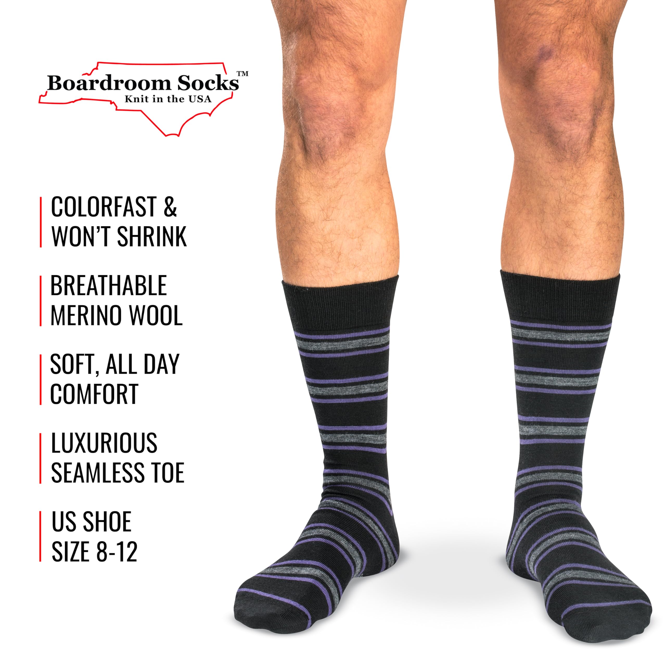 Premium Merino Wool Mid-Calf Dress Socks for Men - Breathable & Comfortable Patterned Socks for Business, Office & Formal Occasions