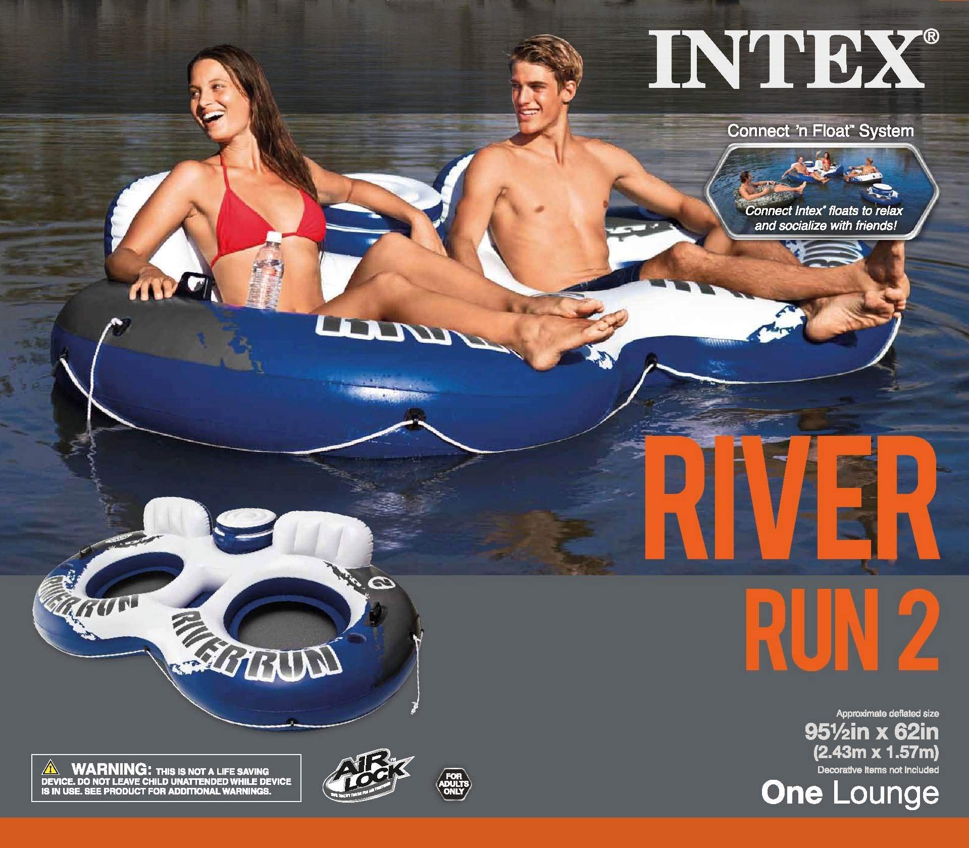 Intex River Run II 2-Person Inflatable Pool Tube Float with Cooler (2 Pack) - Perfect for River Rafting, Lake Lounging, and Summer Relaxation
