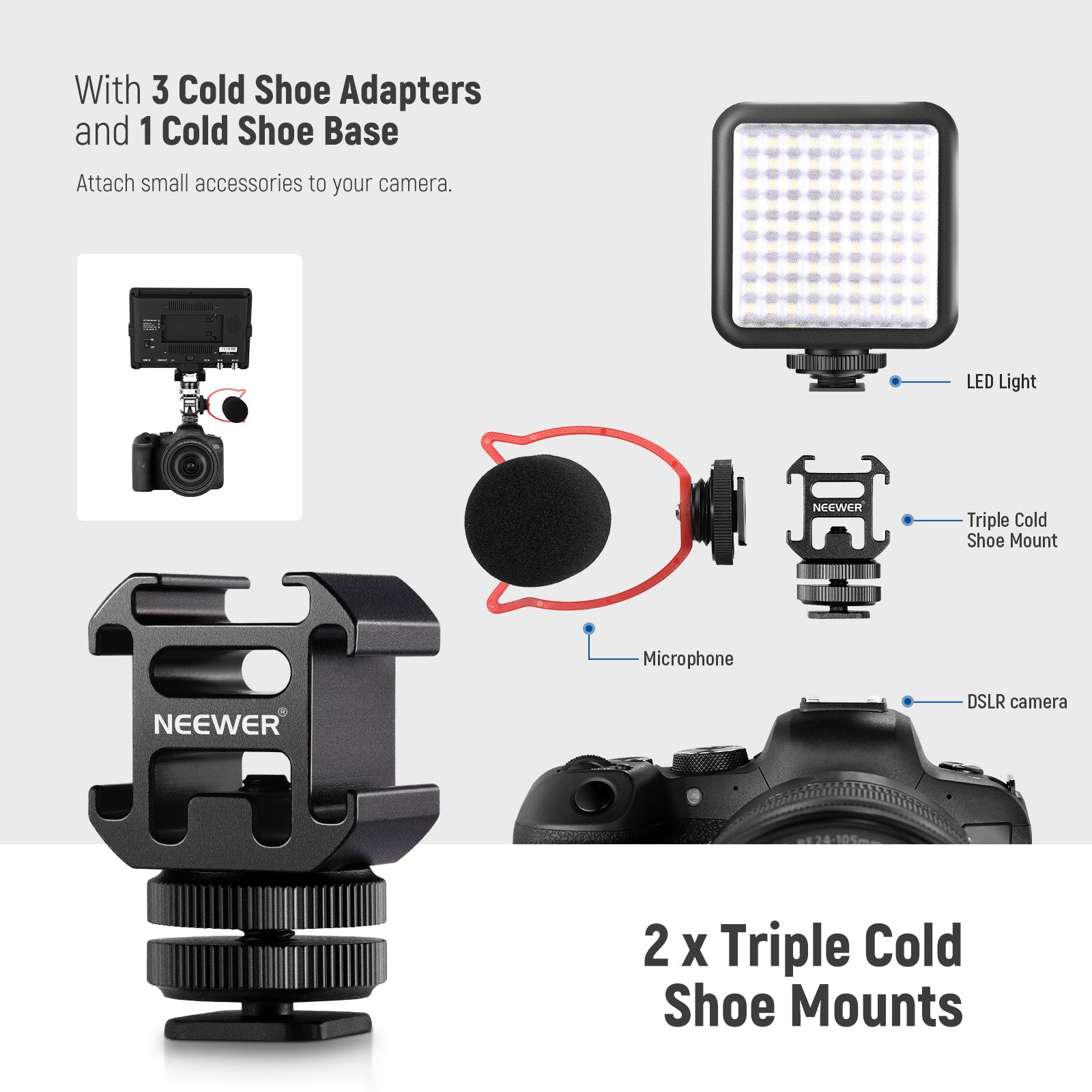 NEEWER 8-Piece Professional Hot Shoe Mount Adapter Kit for DSLR Cameras - Perfect for Photography, Videography & Studio Lighting Setups