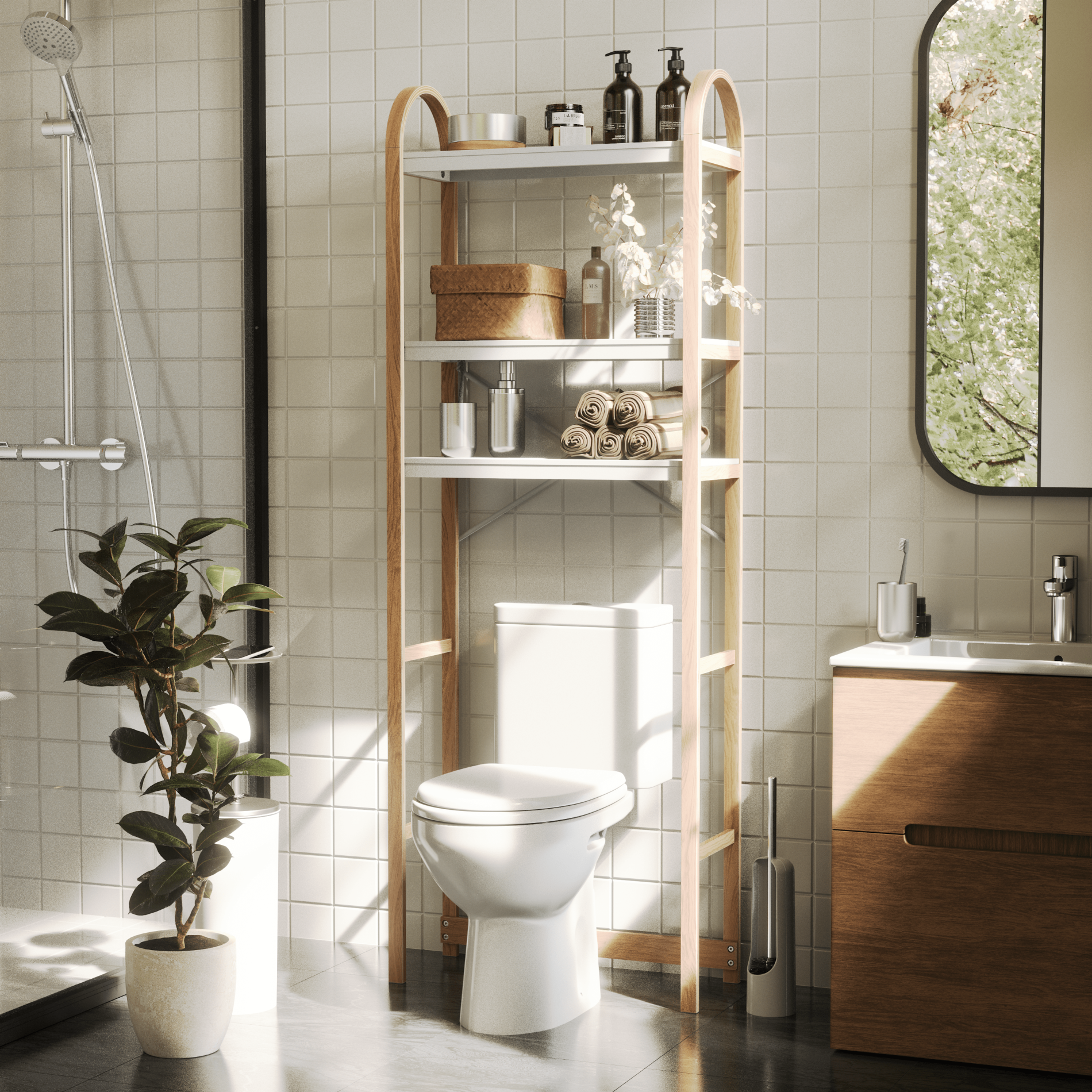 Bellwood Over the Toilet Shelf - Space Saving Bathroom Storage Organizer for Towels, Toiletries & Decor - Perfect for Small Bathrooms, Apartments & Dorm Rooms