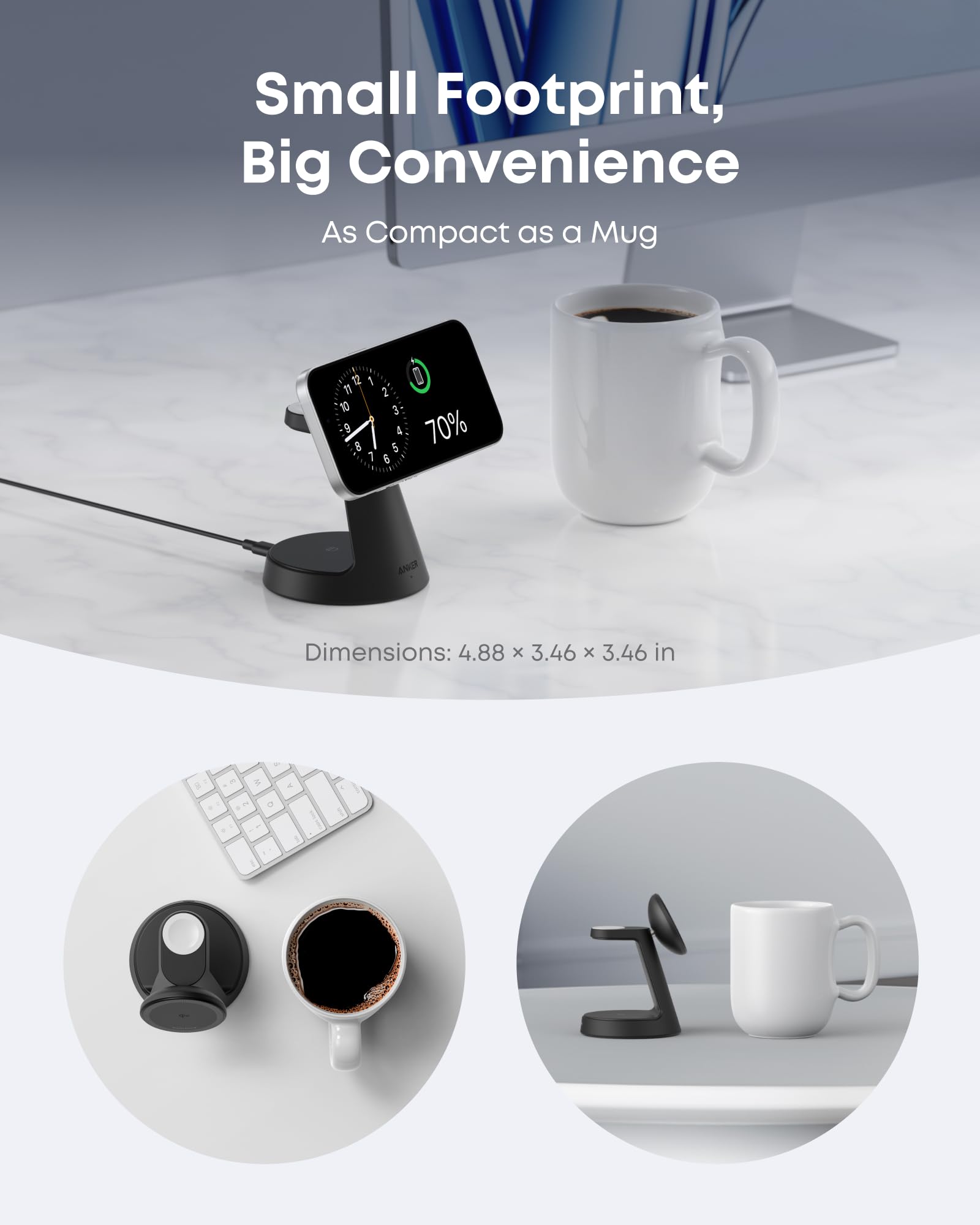 Anker MagGo 3-in-1 Magnetic Wireless Charging Station - Qi2 Certified 15W Fast Charger for iPhone 16/15/14/13/12 Series, Apple Watch & AirPods - Includes Power Adapter | Perfect for Home, Office & Travel Use
