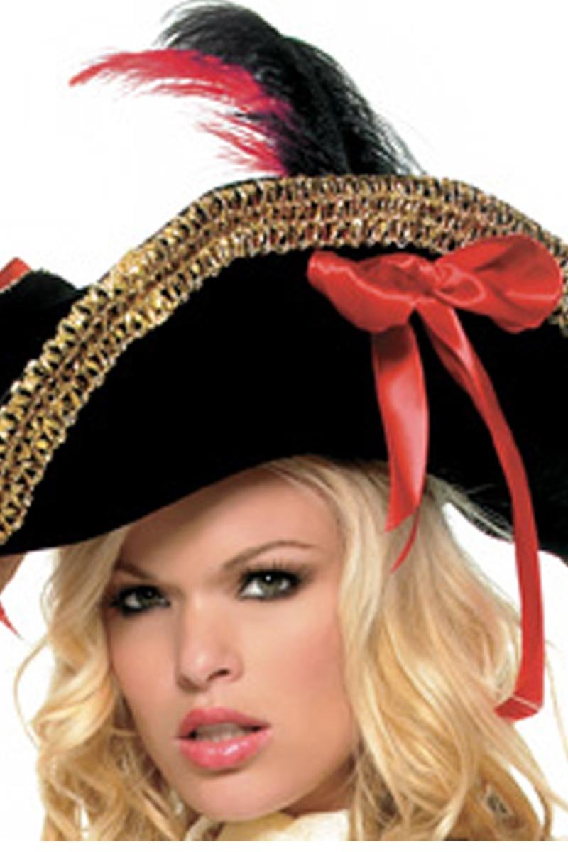 Black Pirate Hat with Red Ribbons - Perfect for Halloween Costumes, Pirate Parties, and Themed Events