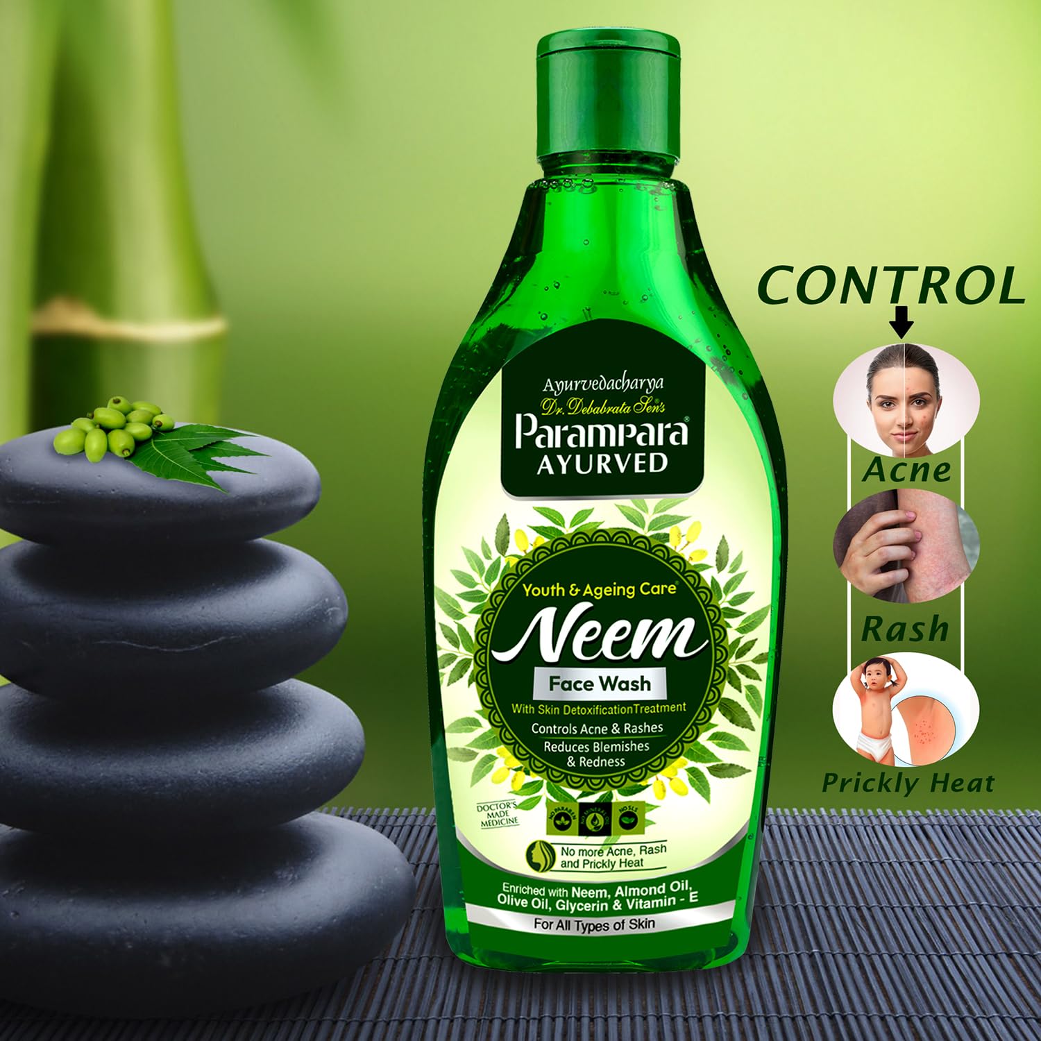 Parampara Ayurved Neem Face Wash for Pimple & Acne Control - Oil Free, Deep Cleansing Treatment for Blackhead Removal | Paraben & Sulfate-Free, Natural Anti-Inflammatory Formula | 300ml | Perfect for Oily & Acne-Prone Skin Daily Care