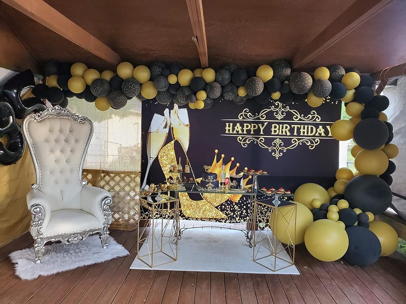 Golden Crown Birthday Backdrop 7x5ft - Party Photo Studio Decor for Events
