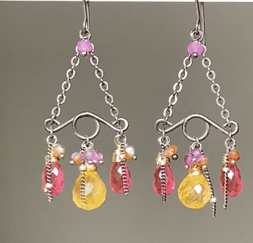 Handmade Pink Fuchsia Citrine Gemstone Chandelier Earrings - Mixed Metal Oxidized Silver Dangle Earrings for Women, Perfect for Weddings, Parties & Special Occasions