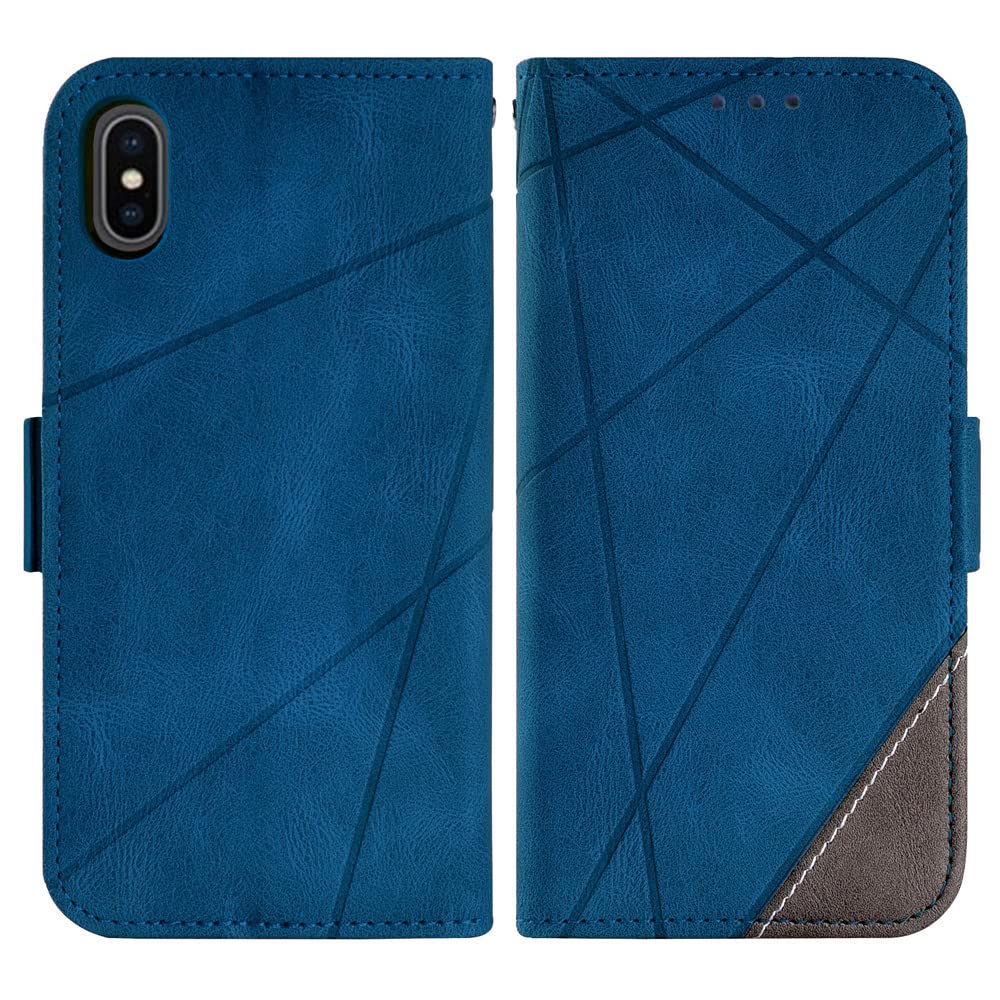 Premium Leather Wallet Case for iPhone X/XS/10 with Tempered Glass Screen Protector & Card Holder - Slim Flip Cover for iPhone X, XS, 10 (Blue) | Perfect for Everyday Use, Travel & Business Meetings