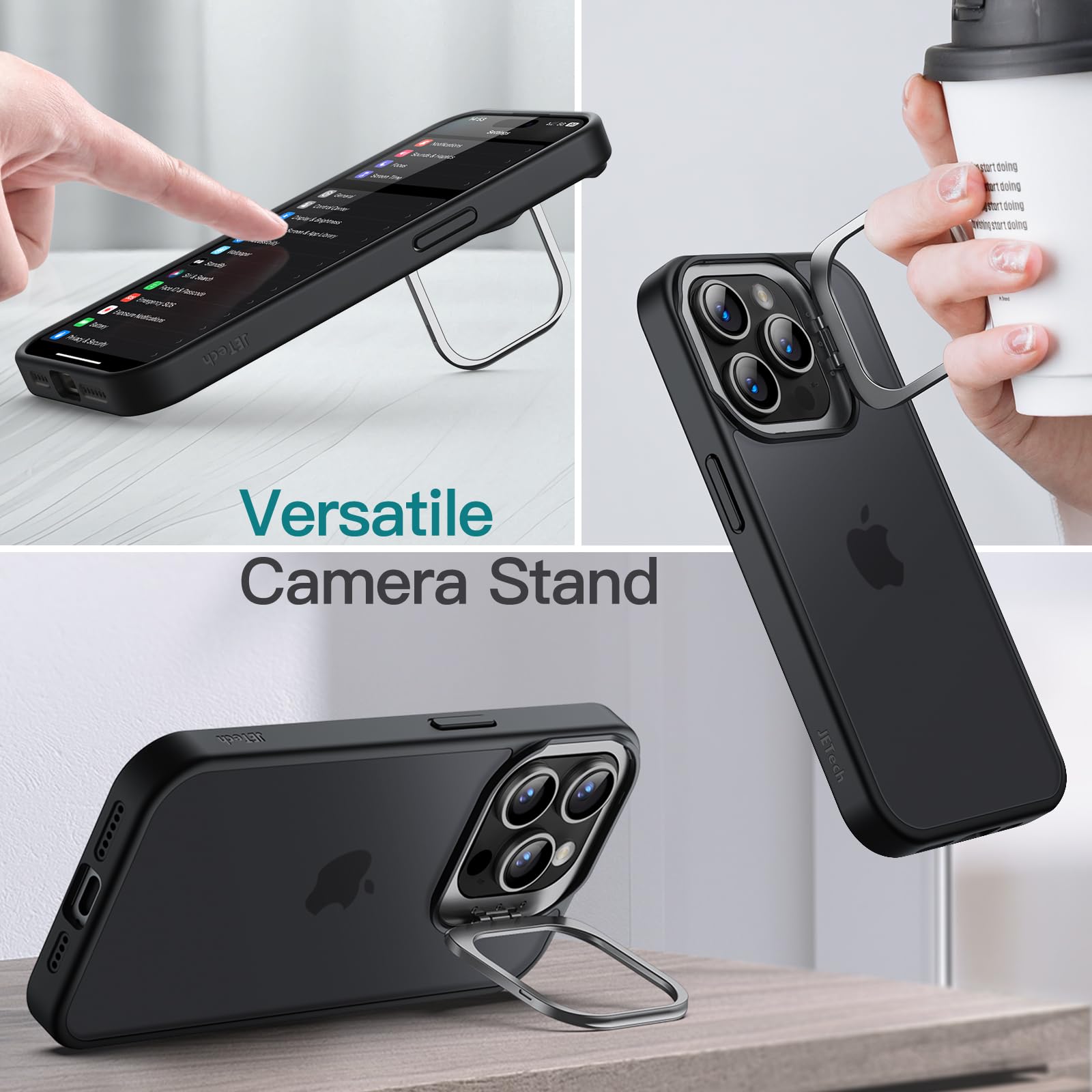 JETech iPhone 15 Pro Max Case with Kickstand & Camera Stand - Military Protection for Outdoor & Travel