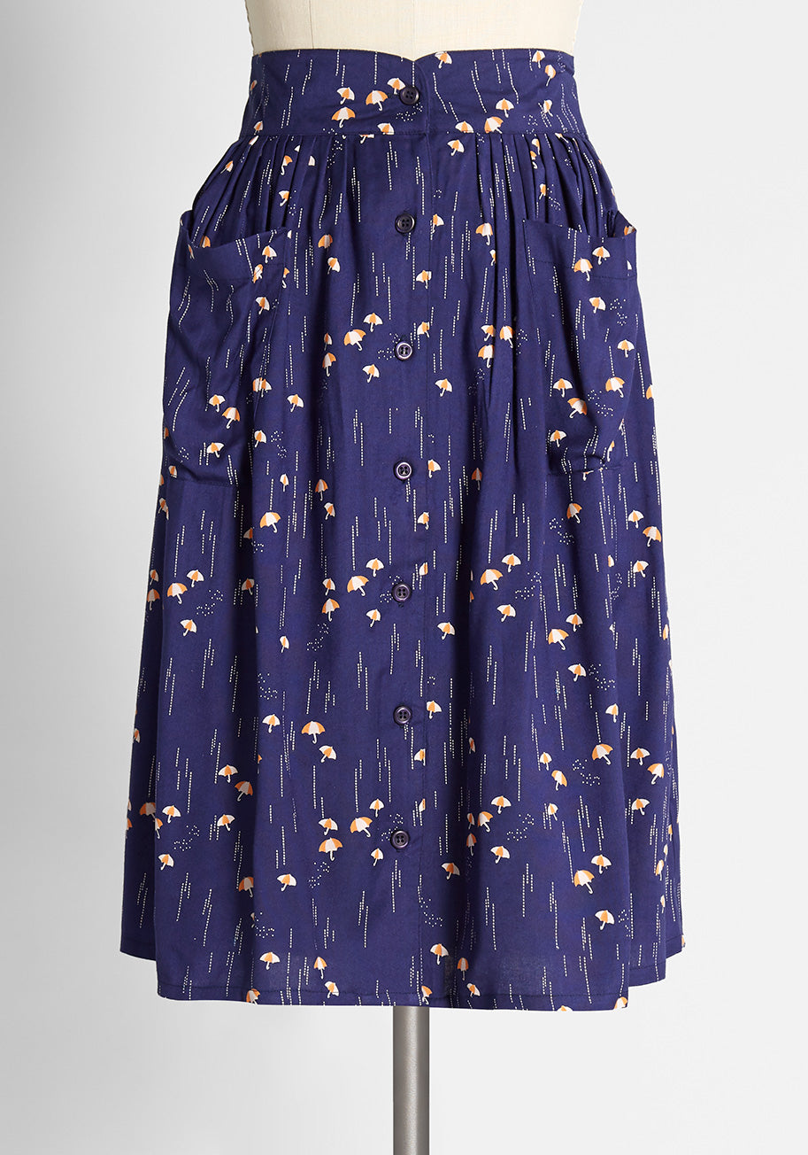 Stylish Rambunctious Raindrops Button-Up Skirt for Women - Perfect for Spring Outfits & Casual Wear