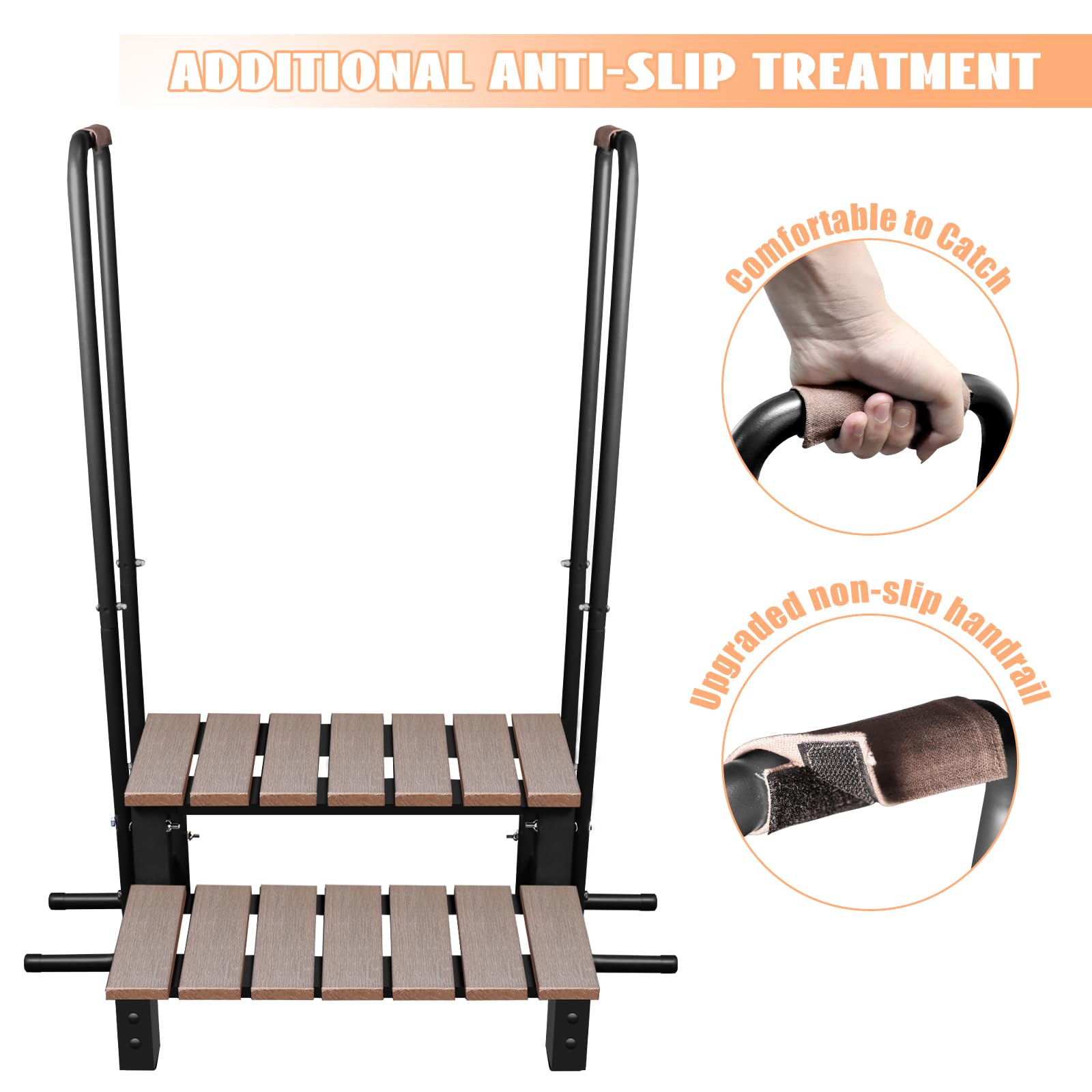 Above Ground Hot Tub Ladder with 2 Handrails & Anti-Skid Pads - 600 LB Capacity Wooden Pool Steps for Spas, Travel Trailers, Campers & 5th Wheels (2-Step Design) | Perfect for Outdoor Relaxation & Easy Spa Access