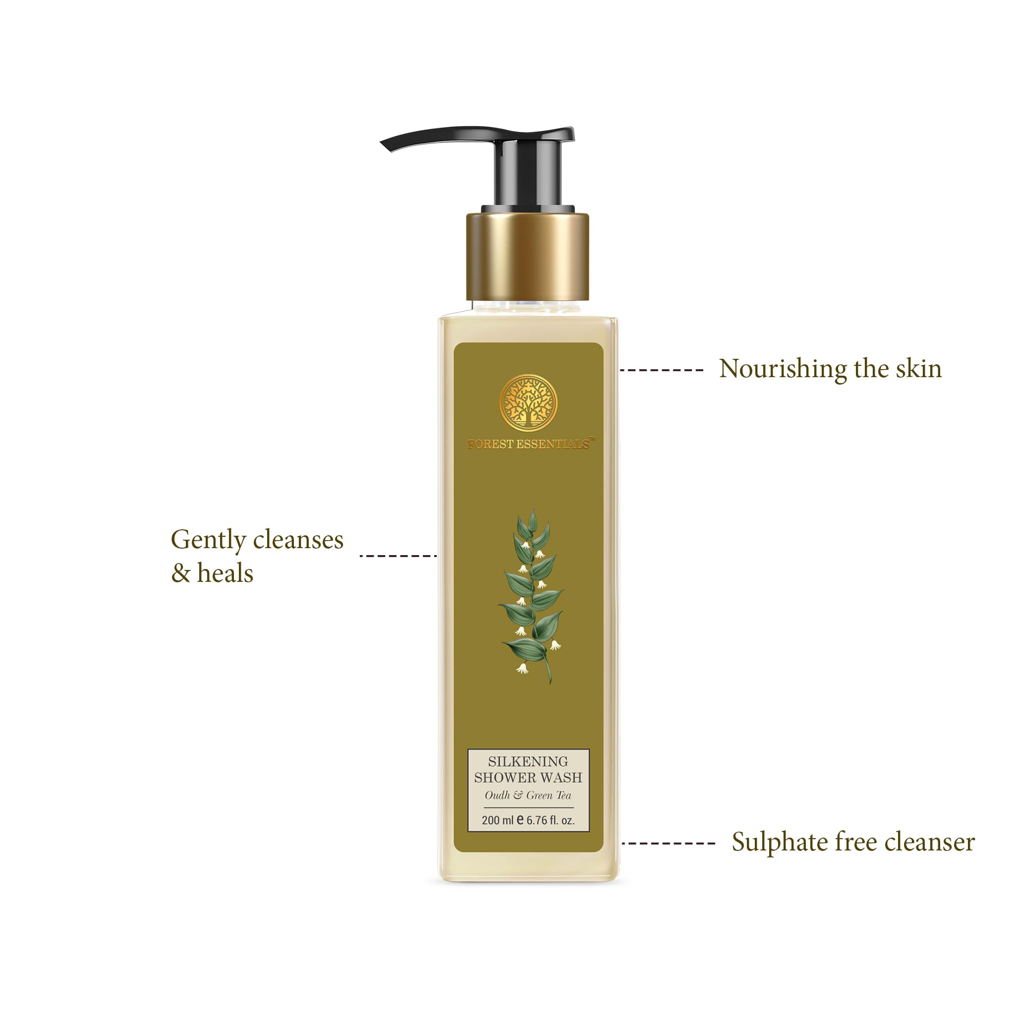 Forest Essentials Silkening Shower Wash with Oudh & Green Tea - Luxurious Body Cleanser for Soft, Smooth Skin - Perfect for Daily Shower & Spa Relaxation