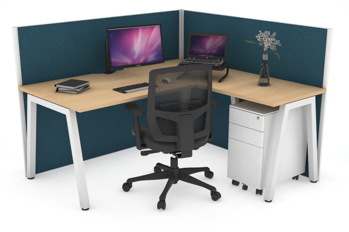 Horizon Quadro A Legs L-Shaped Corner Office Desk - 1600L x 1800W with Cable Management | Modern Home Office & Gaming Setup for Small Spaces
