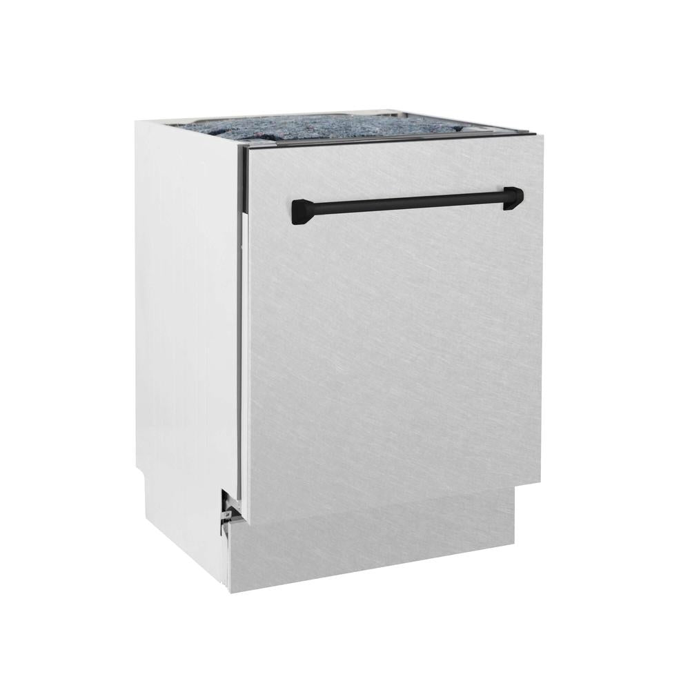 ZLINE Autograph Edition 24-inch Built-In Dishwasher with 3rd Rack - Satin Stainless Steel Panel & Matte Black Handle - Ultra Quiet 51dBa - Perfect for Modern Kitchens and Open-Concept Homes (DWVZ SN 24 MB)
