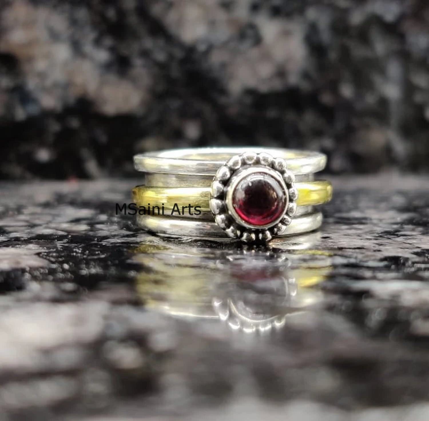 Sterling Silver 925 Garnet Spinner Ring for Women - Handcrafted Jewelry for Stress Relief