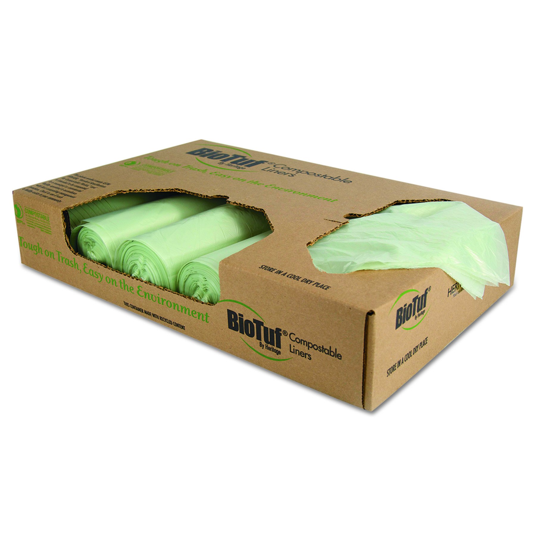 Heritage Y8448YER01 Biodegradable Compostable Trash Bags 48 Gallon, 1 Mil Thick, 48 x 42 Inches, Green (100 Count) - Eco-Friendly Kitchen & Outdoor Waste Disposal for Home, Office & Commercial Use