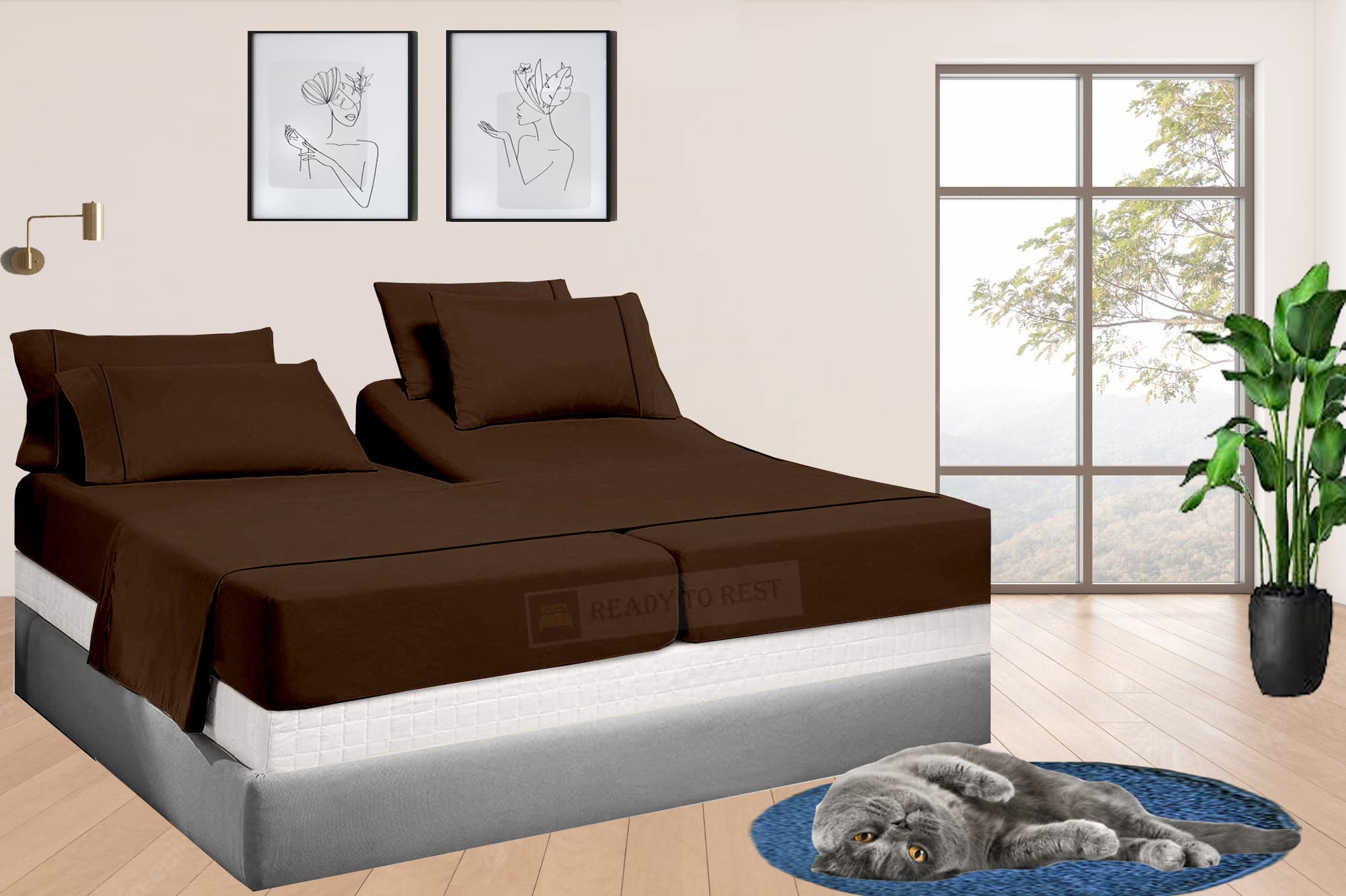 5-Piece Split King Sheet Set for Adjustable Beds - 100% Cotton 400 Thread Count - Deep Pocket 16