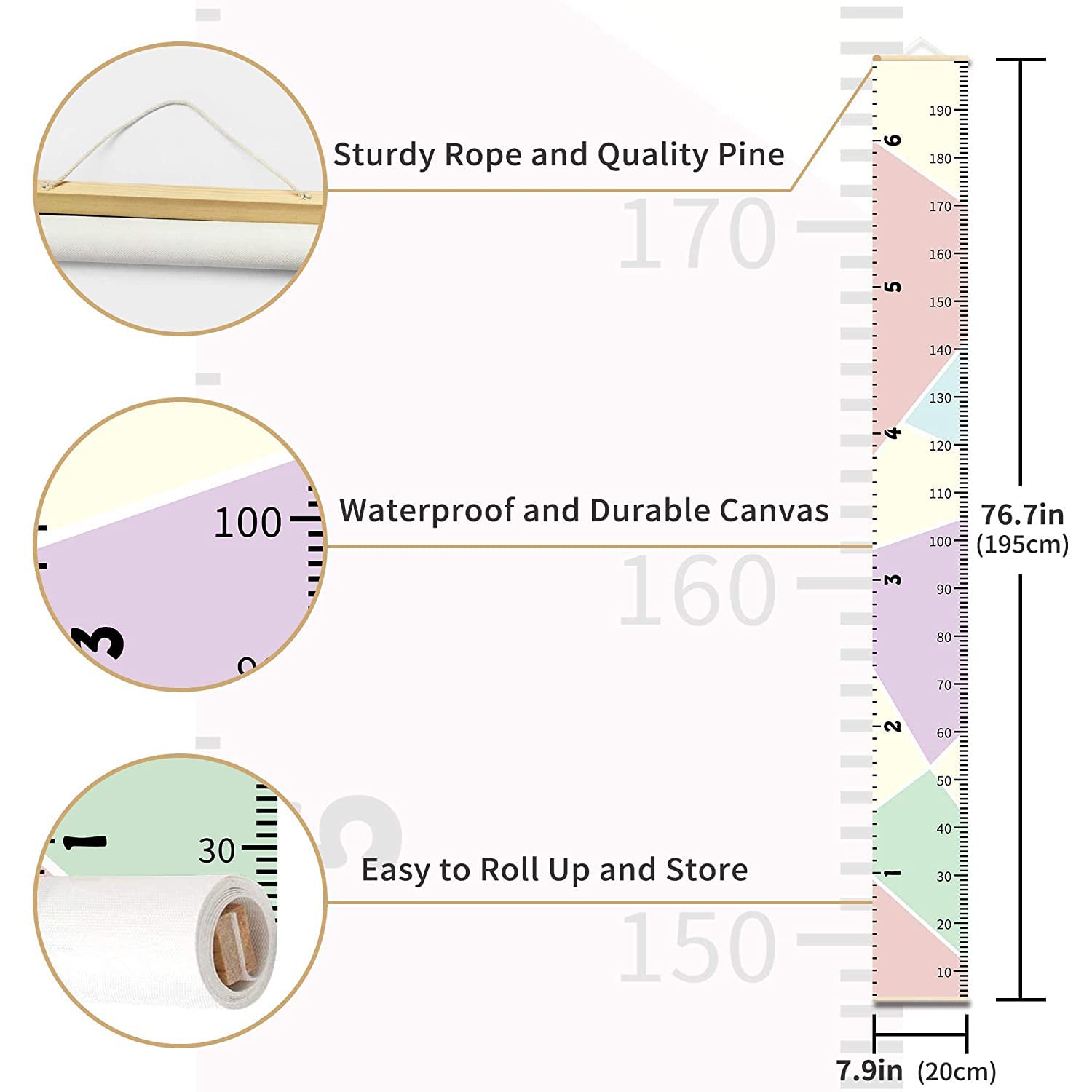 Portable Kids Growth Chart Wall Hanging - 79 Inch Removable Height Measure Ruler for Boys & Girls from Baby to Adult | Nursery Decor, Child's Room Decoration (Pink) | Perfect for Tracking Milestones, Birthday Gifts & Home Organization