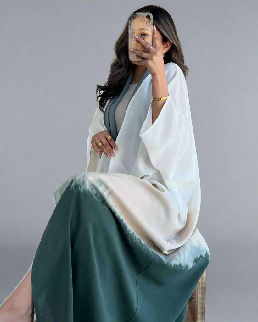 Trendy Tie Dye Muslim Women's Cardigan Open Abaya Dress - Modest Fashion for Prayer, Home & Casual Outings