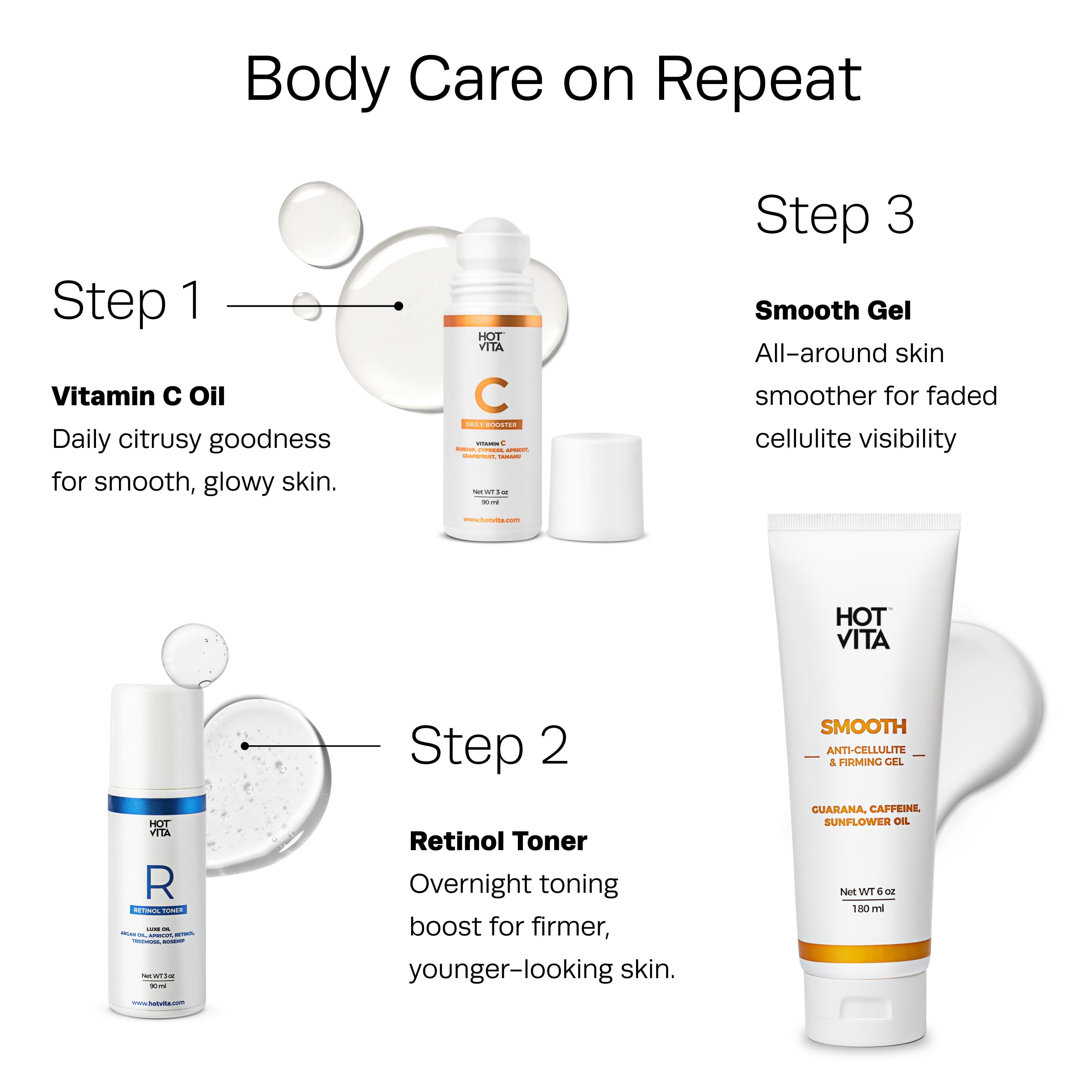 Hot Vita Vitamin C Body Serum – Hydrating & Firming Natural Blend with Rosehip & Cypress Oils – Evens Skin Tone, Reduces Cellulite, Boosts Radiance & Collagen – Perfect for Dry Skin & Anti-Aging Routine
