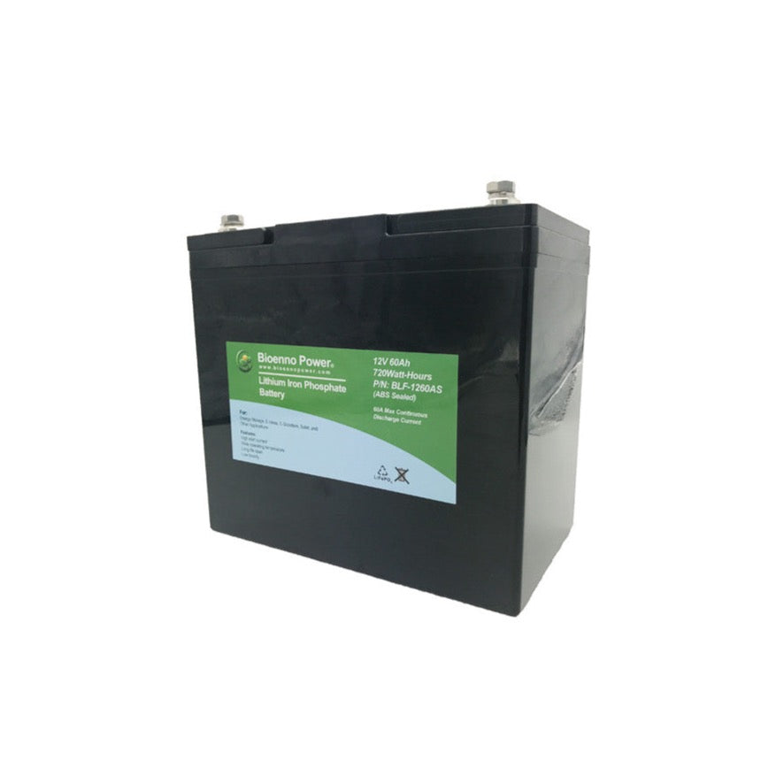 12V 60Ah LiFePO4 Battery - ABS Case, BLF 1260AS - Perfect for Solar Power Systems, RVs, Marine & Off-Grid Applications