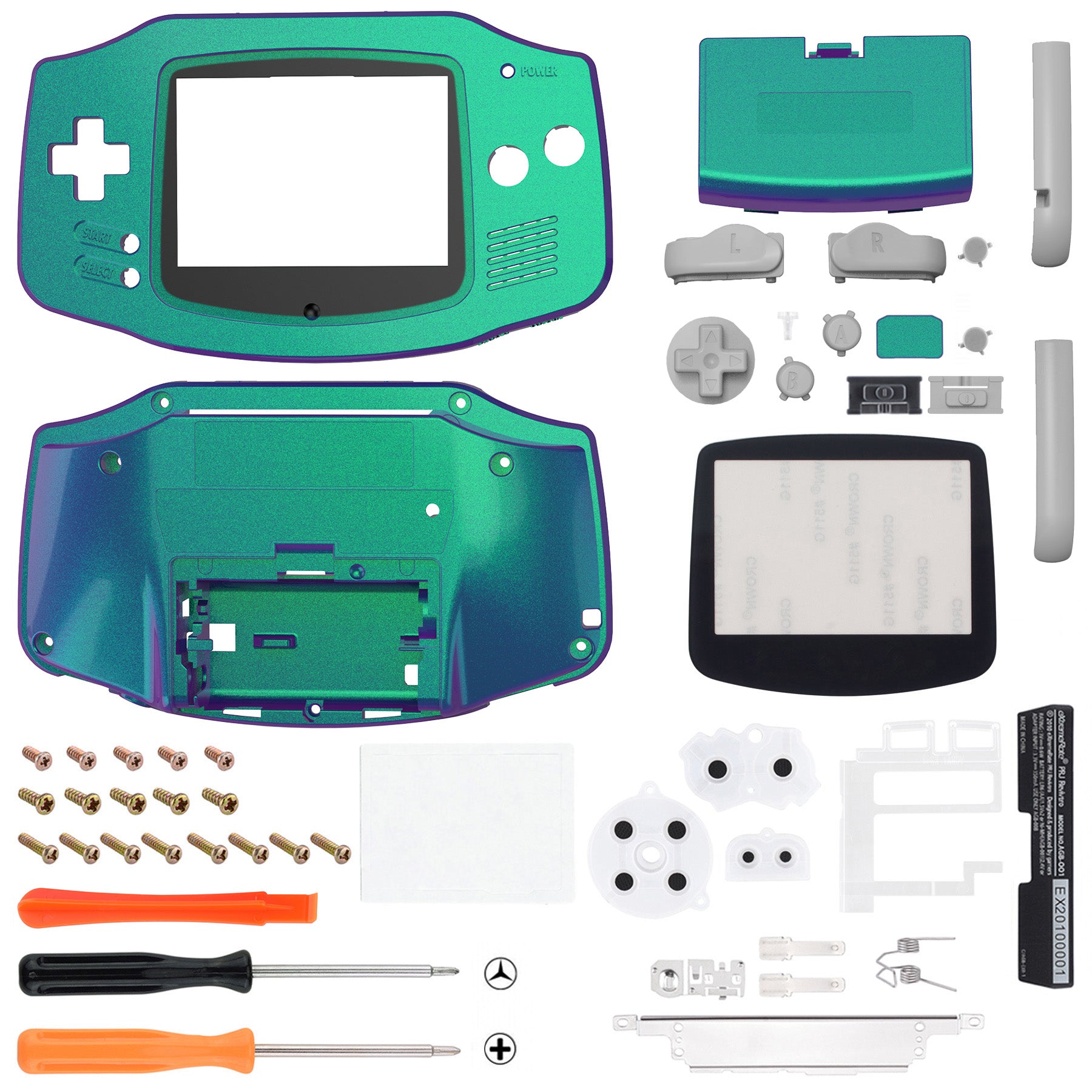 eXtremeRate IPS Ready Upgraded GBA Replacement Shell Kit with Buttons for Gameboy Advance - Compatible with IPS & Standard LCD Screens - Chameleon Green Purple - Perfect for DIY Gaming Console Modding & Retro Gaming Enthusiasts