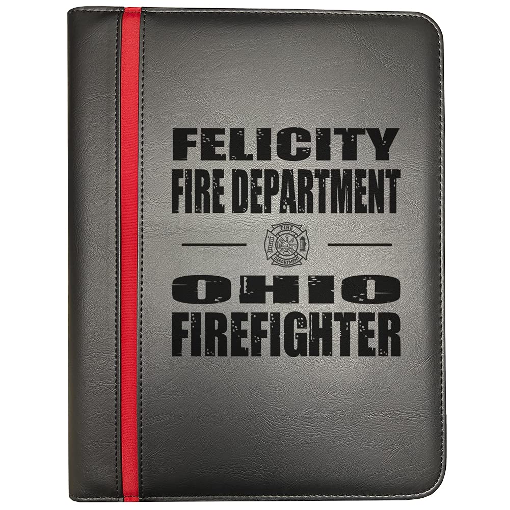 Felicity Ohio Fire Department Firefighter Portfolio Organizer - Thin Red Line Padfolio with Firefighter's Prayer & Maltese Cross Decal (5-Pack) - Perfect for First Responders, EMS Gifts & Fire Station Organization