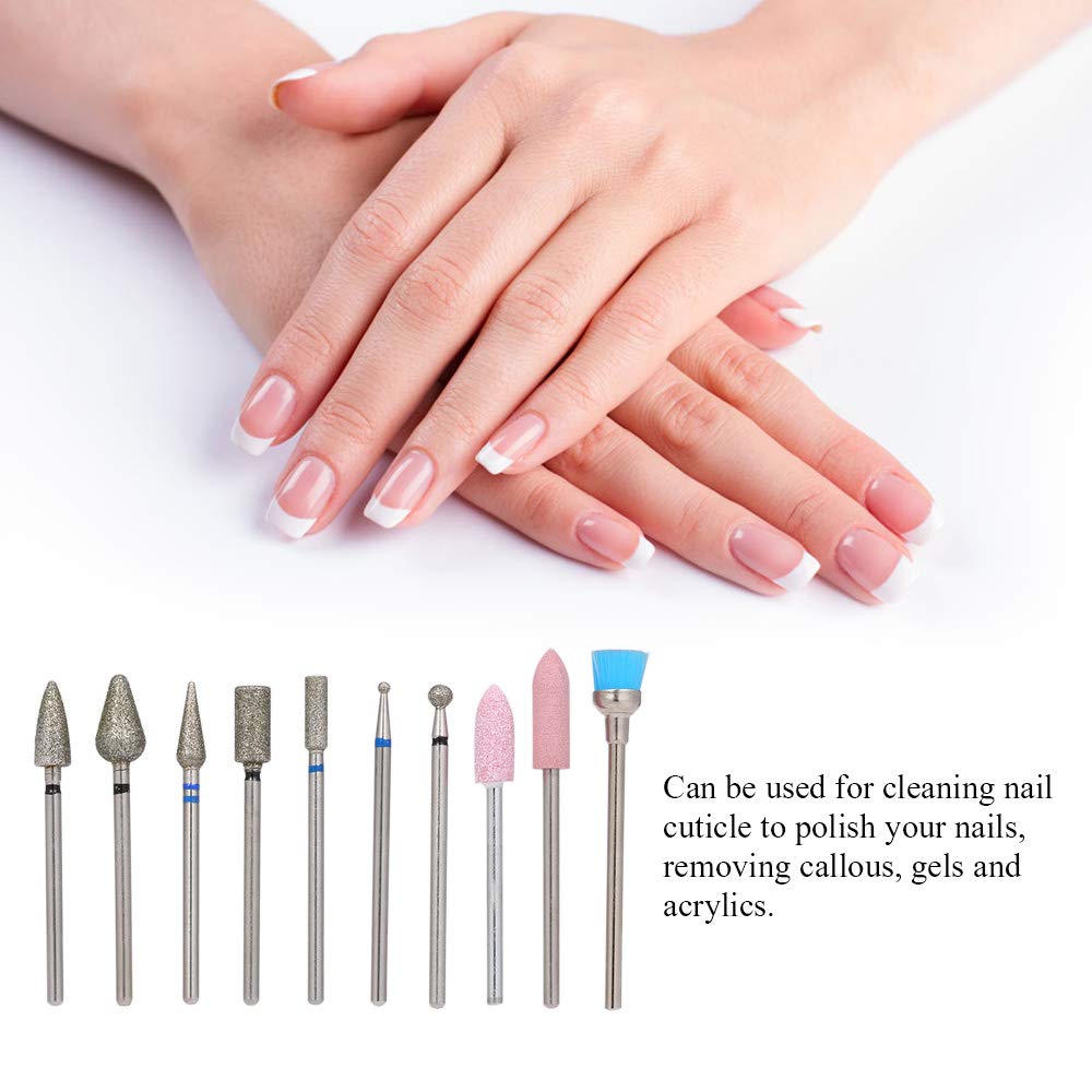 10PCS Professional Nail Drill Bits Set - Cuticle Cleaner, Dust Drill Brush, Rotary Polishing File & Grinding Heads for Manicure/Pedicure | Nail Salon & Home Use Tools for Acrylic, Gel & Natural Nails