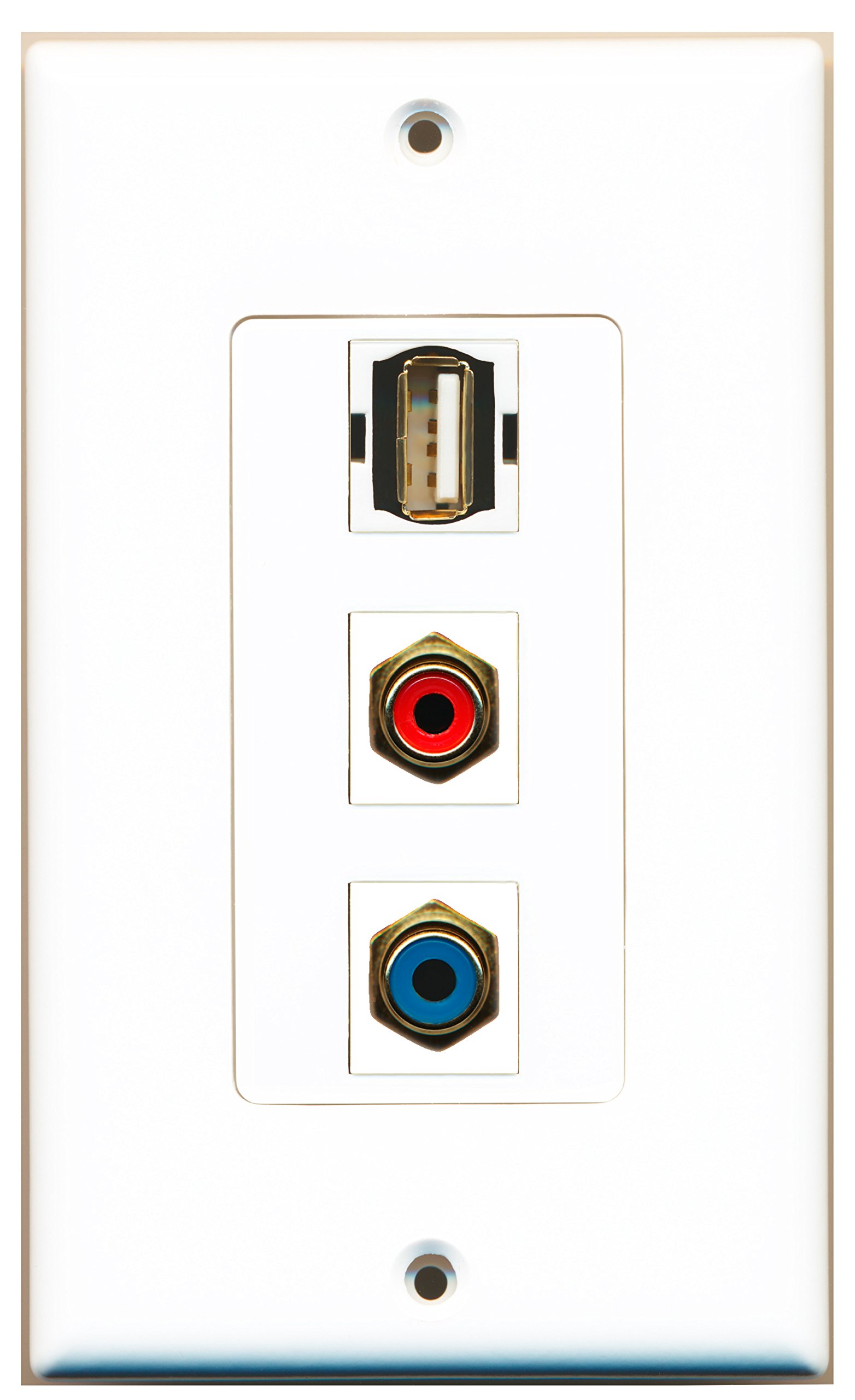 RiteAV 1 Port RCA Red & Blue + 1 Port USB A-A Wall Plate with Oversized Jumbo MIDI - Perfect for Home Theater, Audio Systems, and Professional Studio Setups