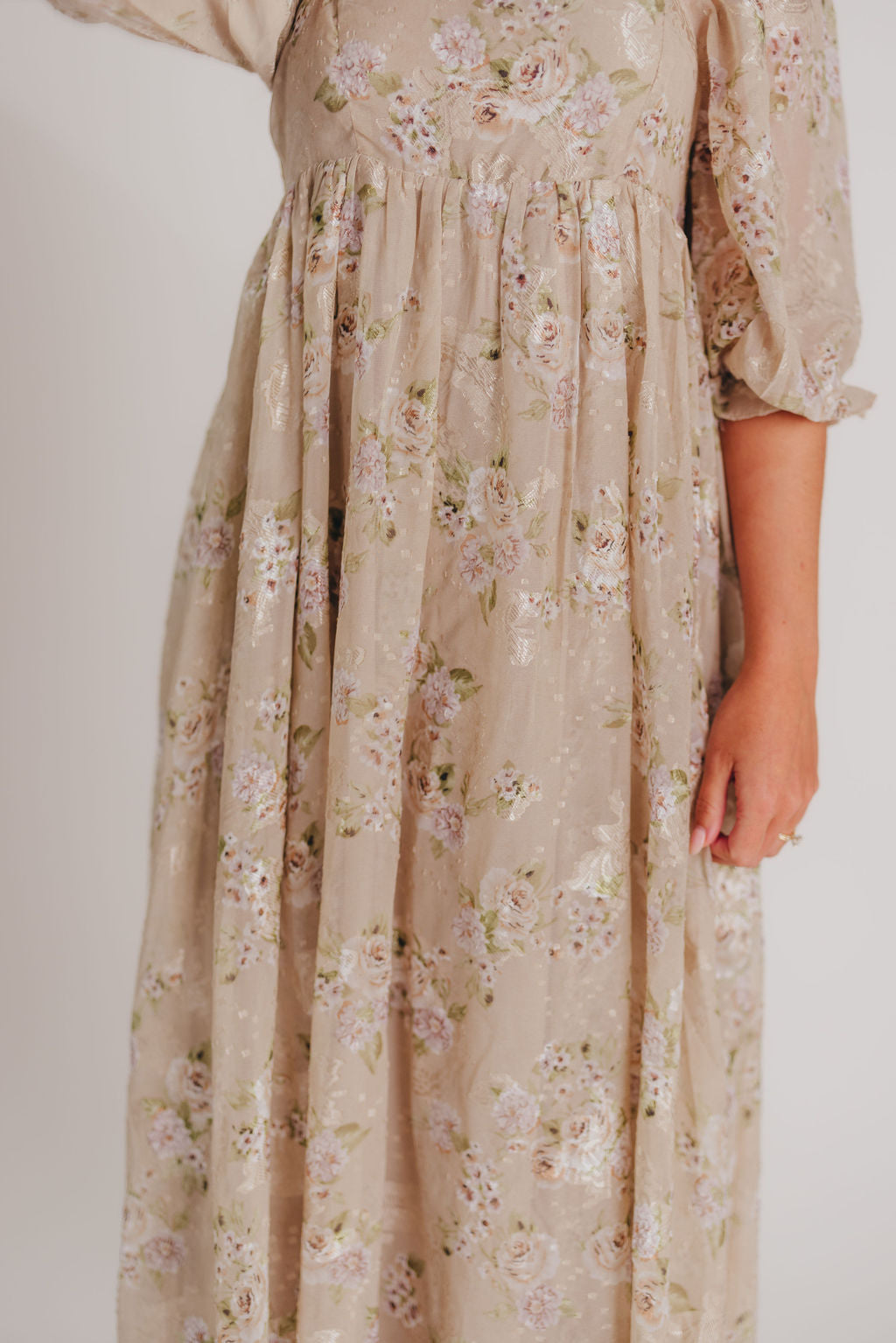 Elegant Mona Maxi Dress in Beige & Brown Floral Print - Women's Boho Summer Dress for Beach, Vacation & Casual Wear | Restocking August
