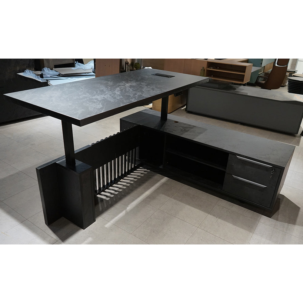 DAXTON 200cm Executive Desk with Right Return & Lift - Black | Modern Office Desk for Home & Business Workspaces