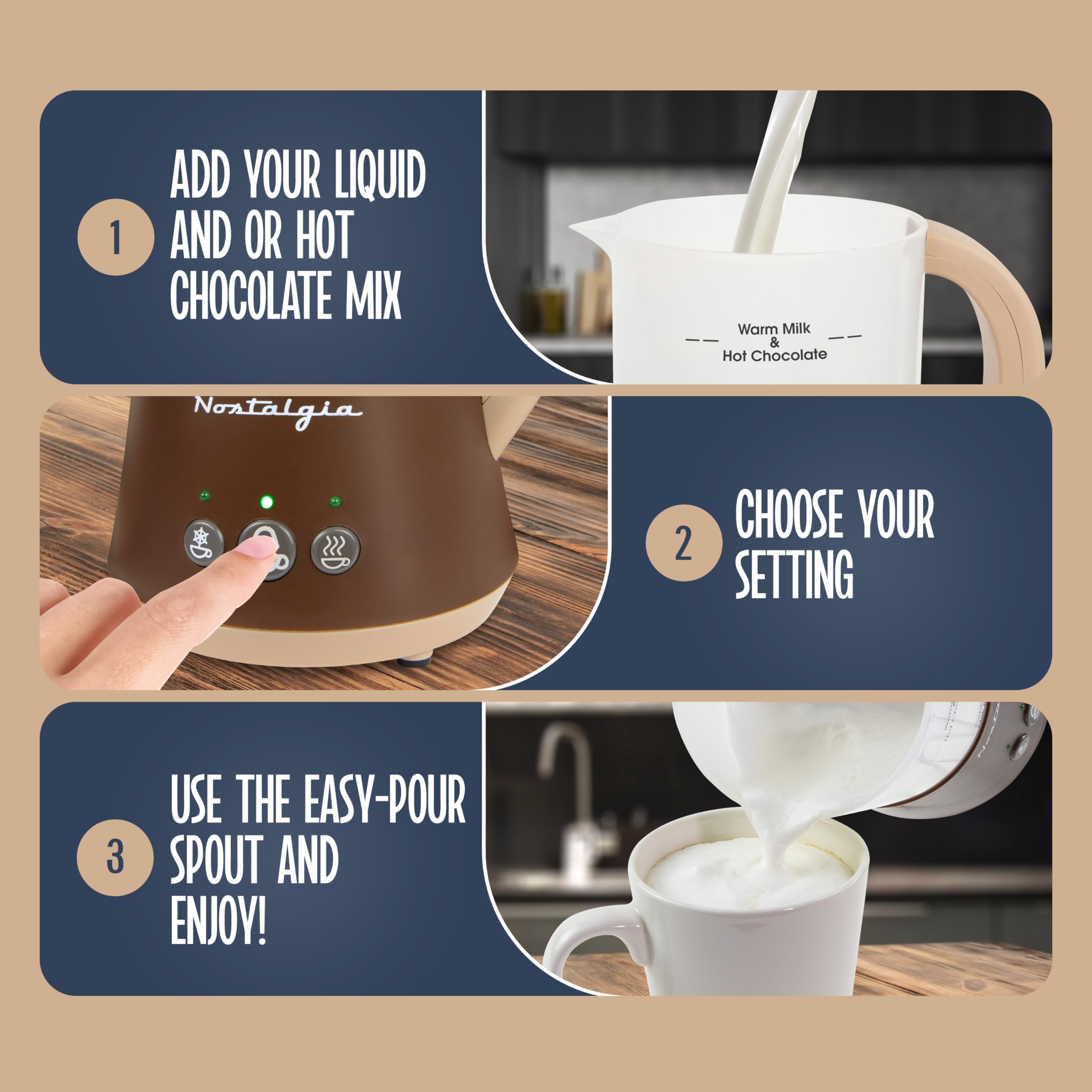 Nostalgia 32 Oz Electric Milk Frother & Hot Chocolate Maker - Warm/Cold Foam for Coffee, Latte, Cappuccino - Includes Cocoa Bomb Mold - Perfect for Home Cafes, Gifts & Holiday Beverage Making
