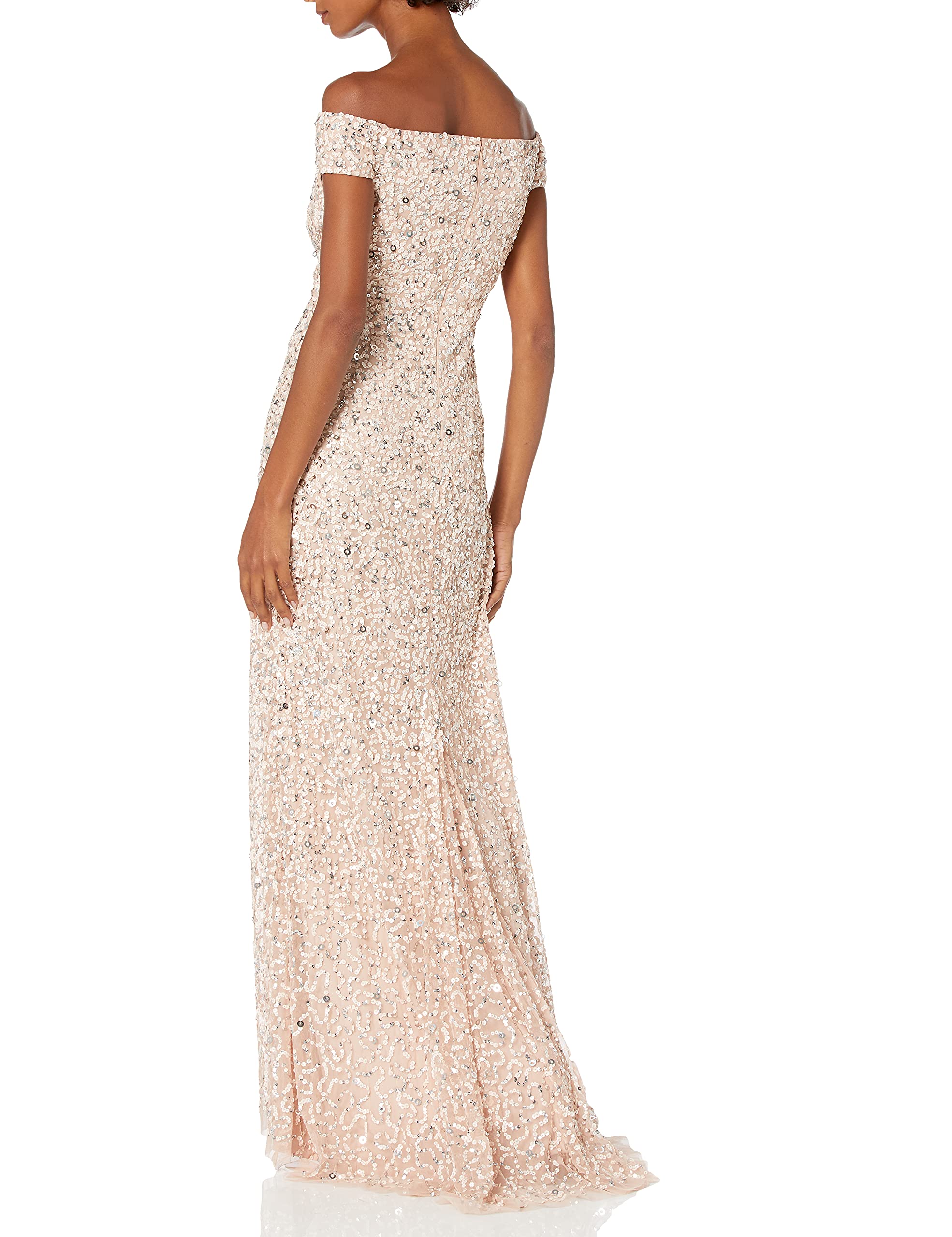 Adrianna Papell Women's Off The Shoulder Sequin Beaded Evening Gown - Perfect for Prom, Black Tie Events & Formal Occasions