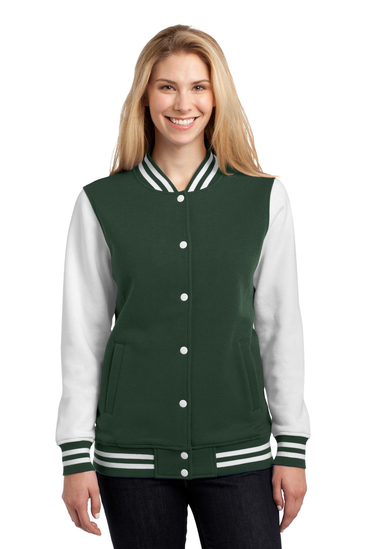 SPORT-TEK Women's Fleece Letterman Jacket - Warm & Stylish Varsity Jacket for Women - Perfect for Casual Wear, Sports & Outdoor Activities