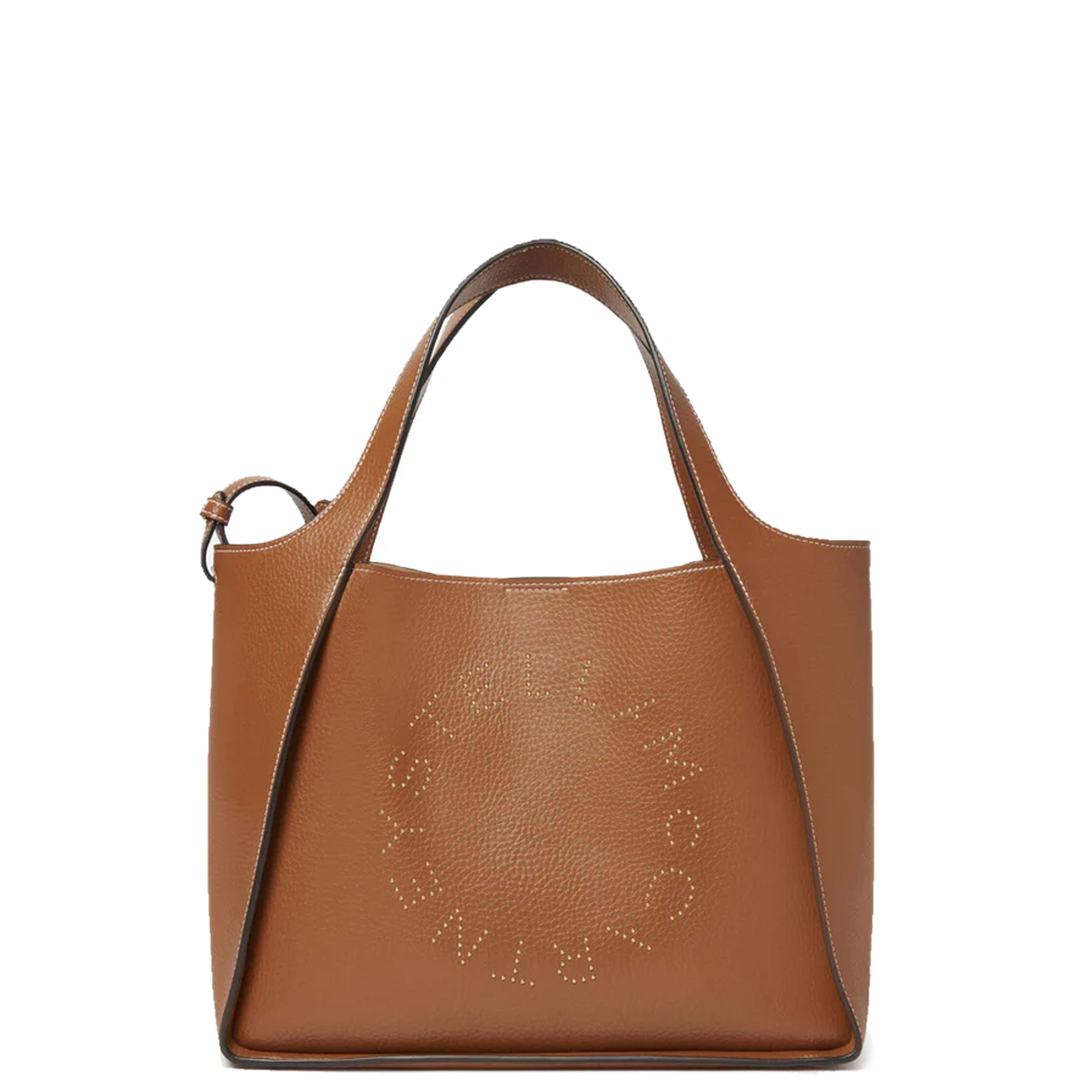 Stella & Dot Logo Tote Bag with Crossbody Strap, Genuine Leather, Pecan Brown - Perfect for Work, Travel, and Everyday Use