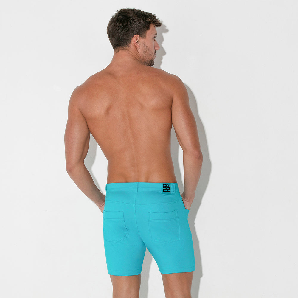 Code 22 Slim Fit 5-Pocket Stretch Shorts for Men - Turquoise 9712 | Comfortable Casual Wear for Summer, Gym & Outdoor Activities