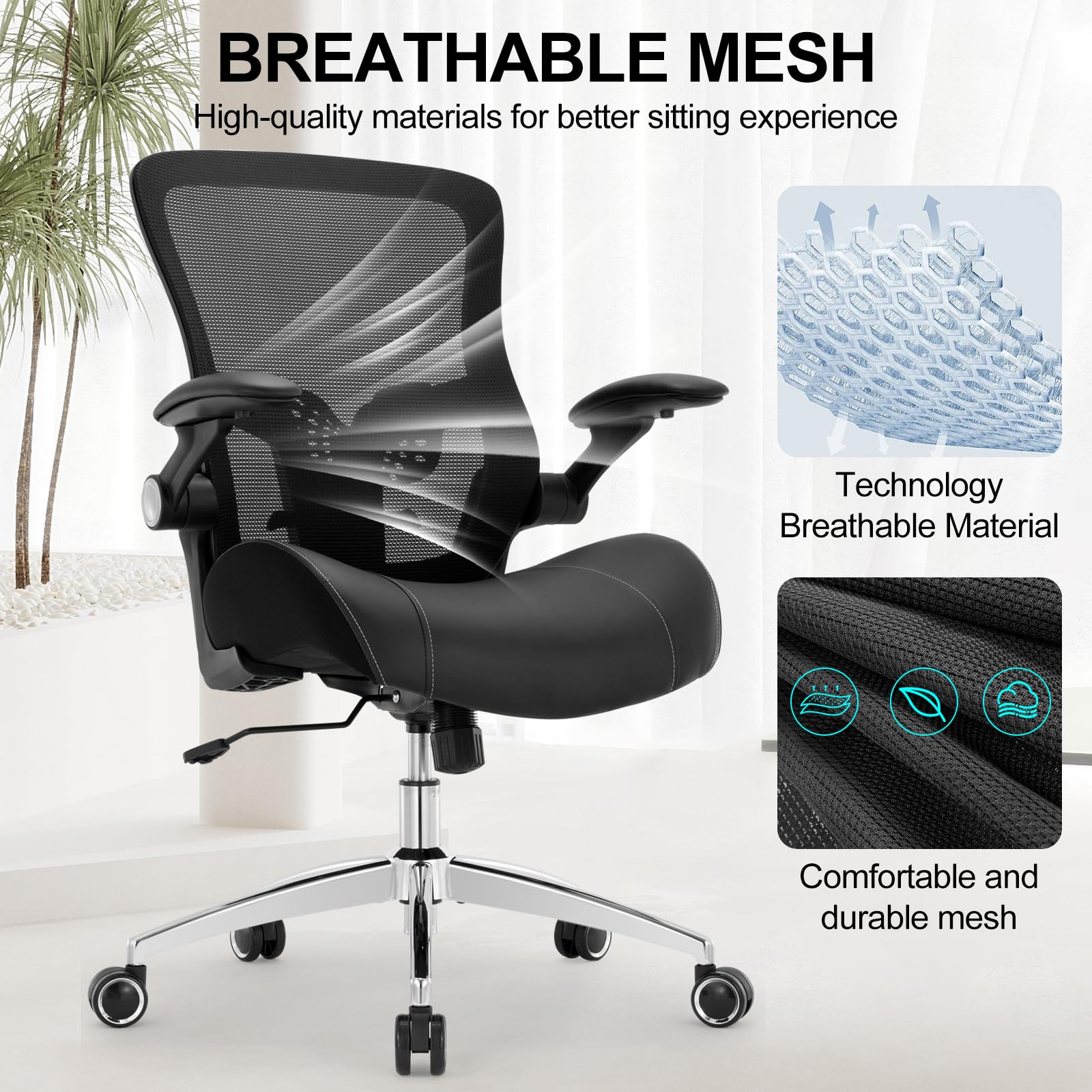 Big and Tall Office Chair for Heavy People - 400lbs Weight Capacity, Ergonomic Desk Chair with Wide 3D Foam Seat & Mesh Back, Lumbar Support Executive Task Chair - Perfect for Home Office, Gaming, and Long Work Sessions - Black