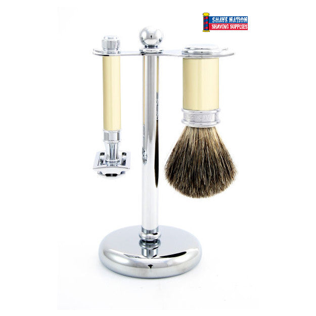 Edwin Jagger DE87 Ivory Safety Razor Set with Stand & Blades - Classic Double Edge Razor for Men's Wet Shaving - Perfect Gift for Grooming Enthusiasts & Barber Shops