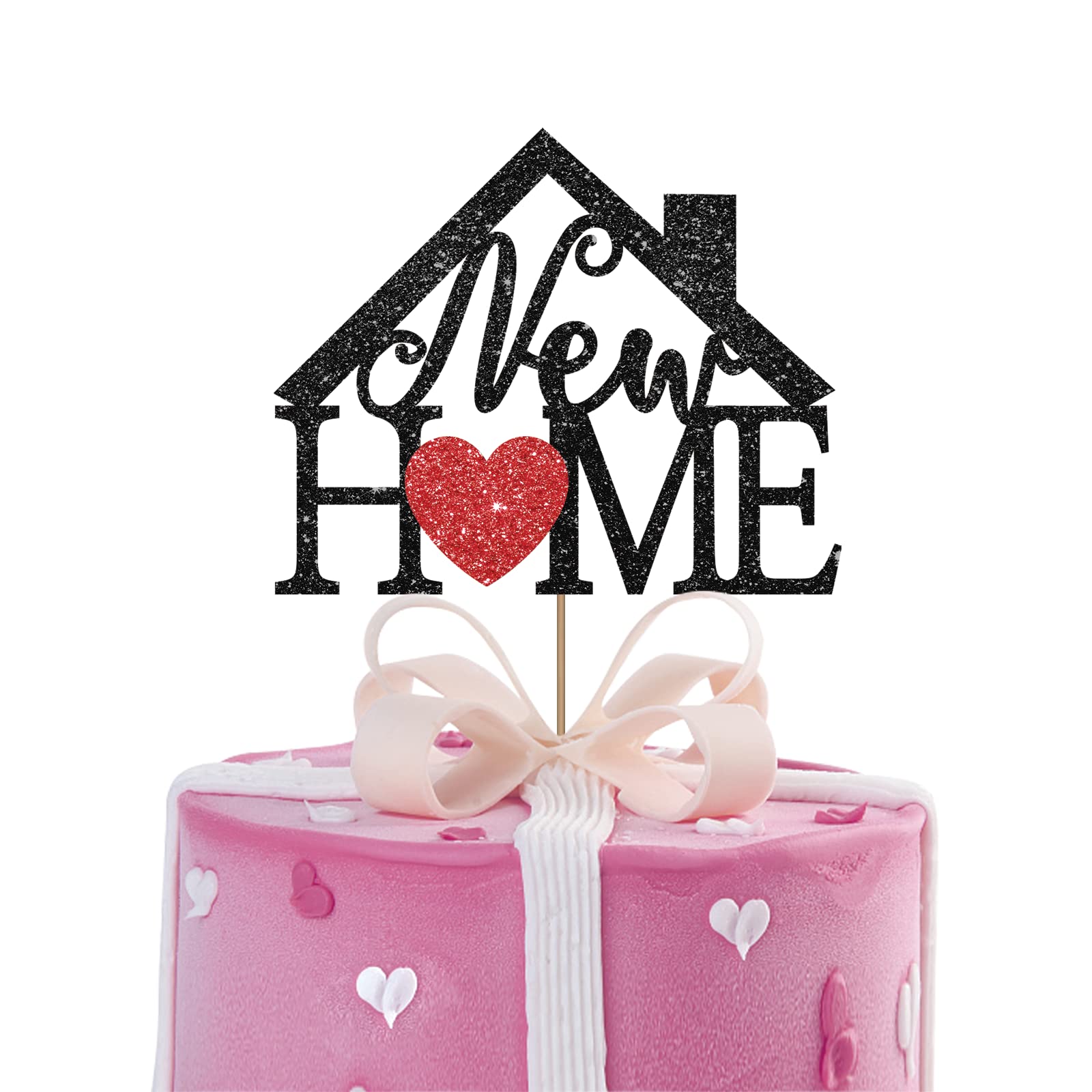 New Family Cake Topper - Black Glitter Home Sweet Home Party Decorations for Housewarming, Welcome Home & Birthday Celebrations - Perfect for Wedding, Anniversary & Family Reunion Cakes