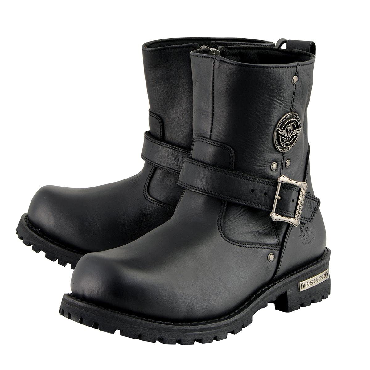 Milwaukee Leather Men's Black 6-Inch Classic Engineer Motorcycle Boots with Side Zipper - MBM9040 | Durable Riding Boots for Cruiser & Harley Davidson Motorcycles