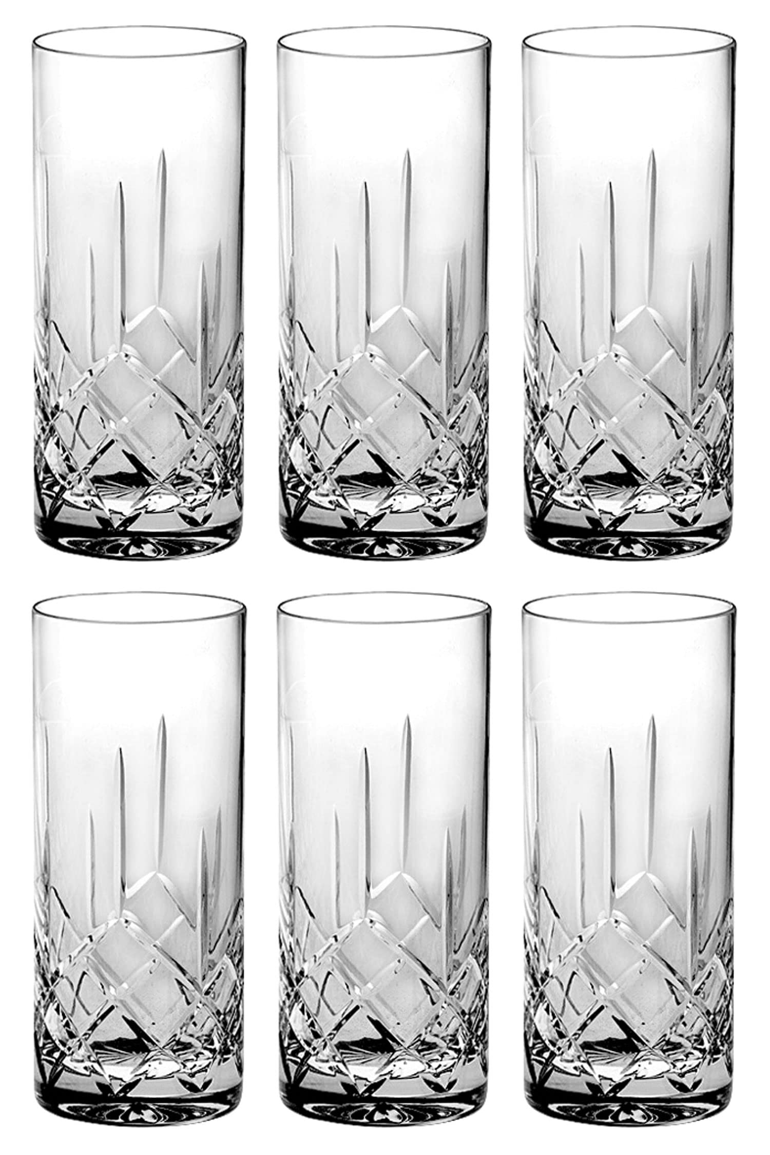 Barski Crystal Highball Tumbler Glass Set of 6 - 13oz Hand-Cut Crystal Drinking Glasses for Water, Juice, Wine, Beer & Cocktails - Elegant Barware for Home Entertaining & Dinner Parties - Made in Europe