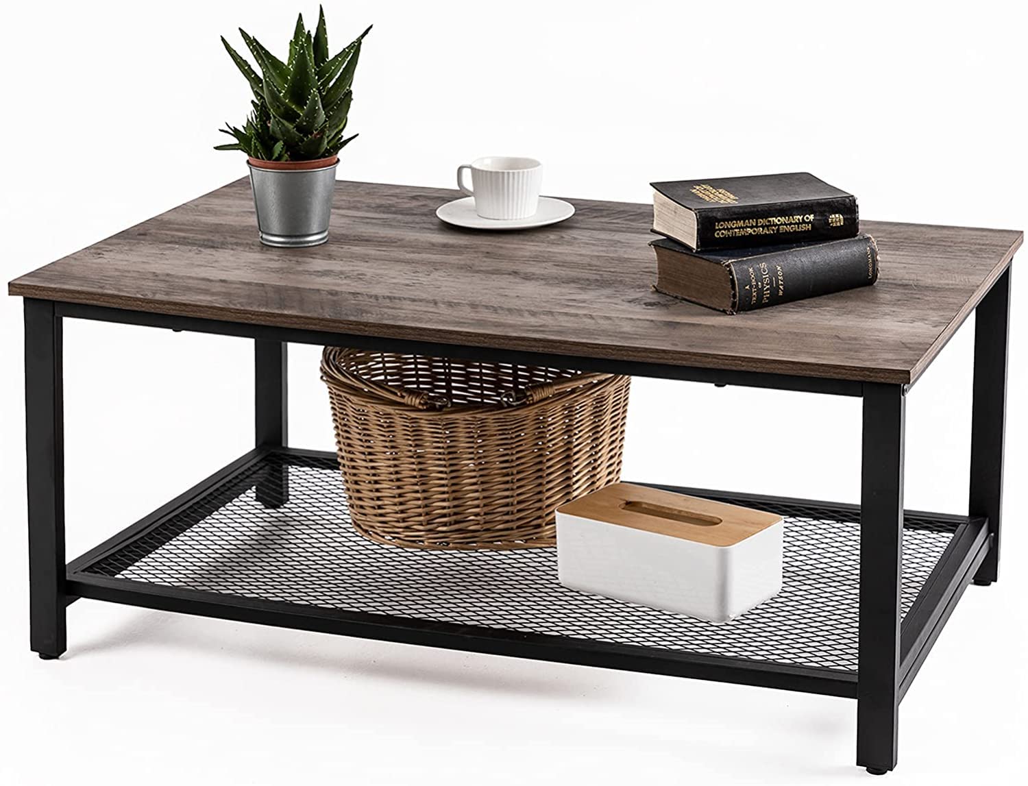 Vintage Industrial Coffee Table with Storage Shelf - 40